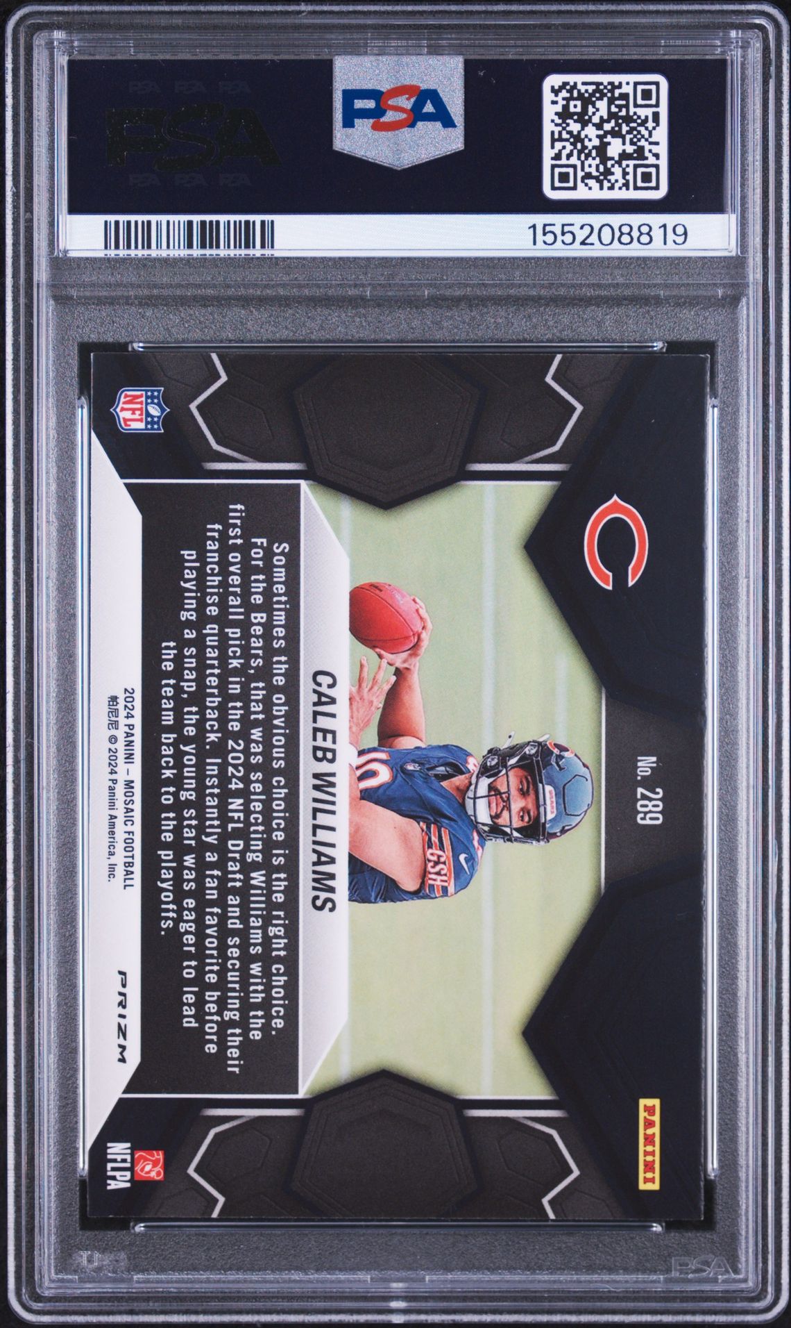 2024 Panini Mosaic Caleb Williams #289 (Reactive Yellow) Mint 9 back