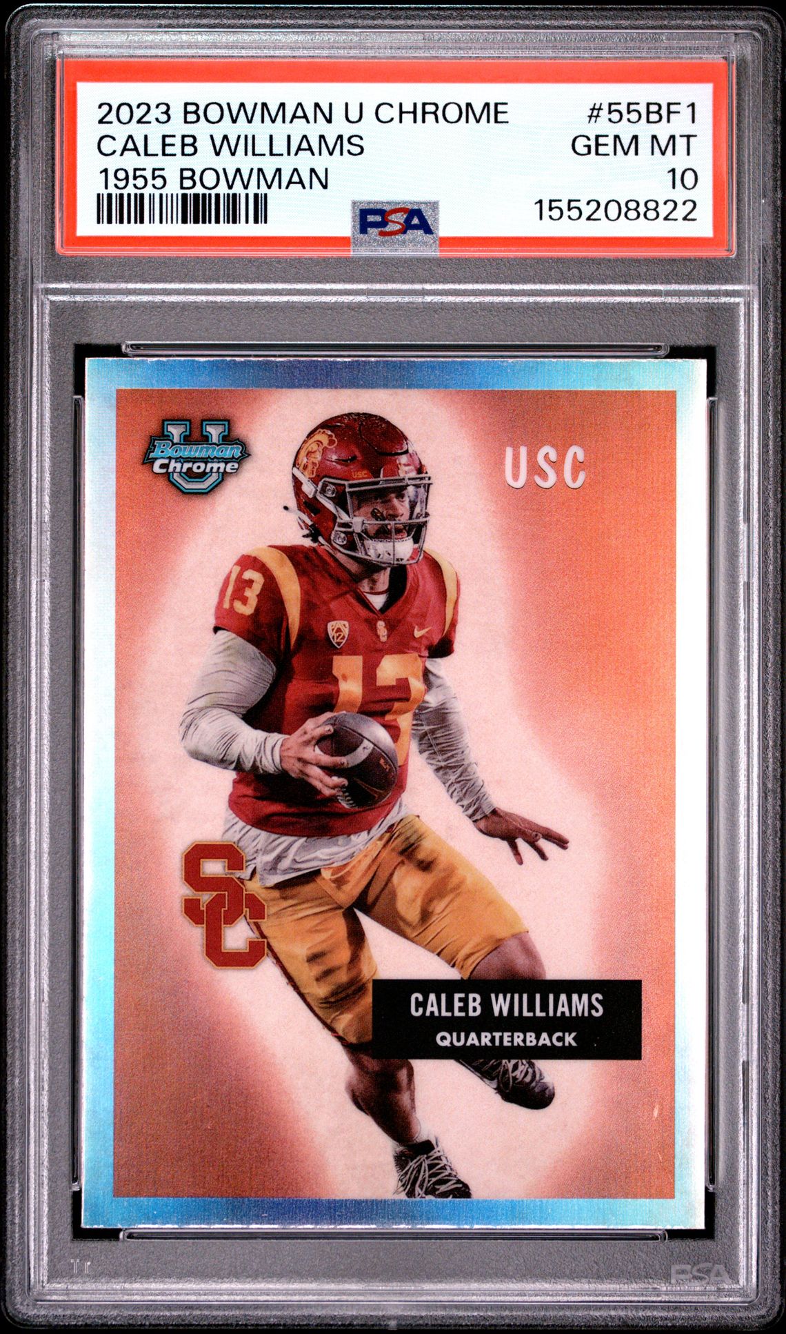 2023 Bowman University Chrome 1955 Bowman Caleb Williams #55Bf1 Gem Mt 10 front view - PSA graded GEM MT 10