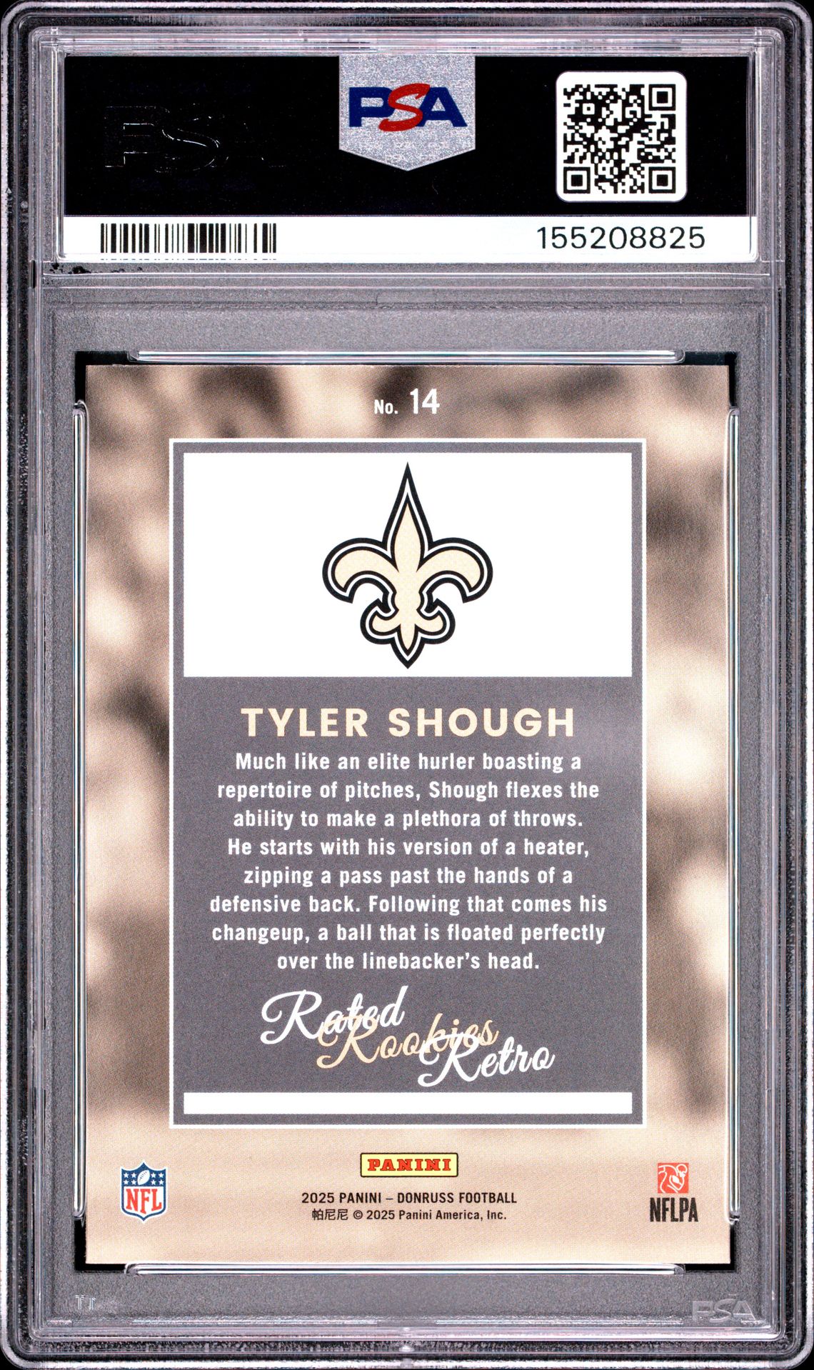 2025 PANINI DONRUSS RATED ROOKIES RETRO TYLER SHOUGH  14 GEM MT 10 back