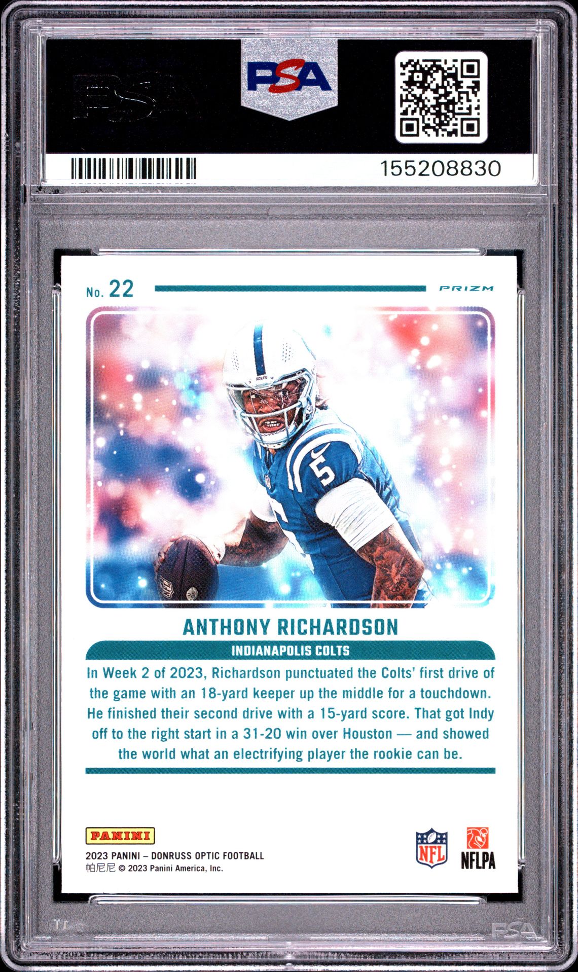 2023 Panini Donruss Optic Mythical Anthony Richardson #22 Mint 9 back