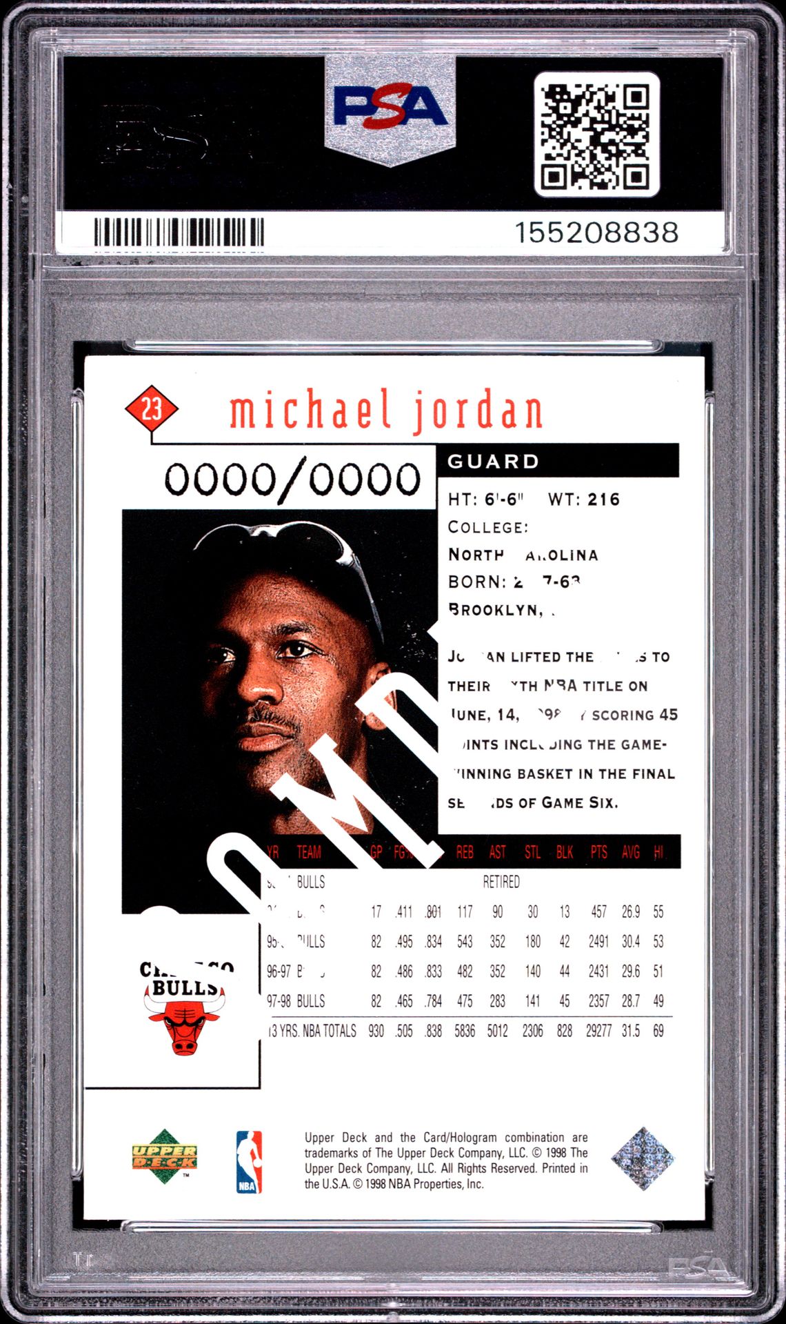 1998 Upper Deck Black Diamond Sample Michael Jordan #23 (Sample) Nm 7 back