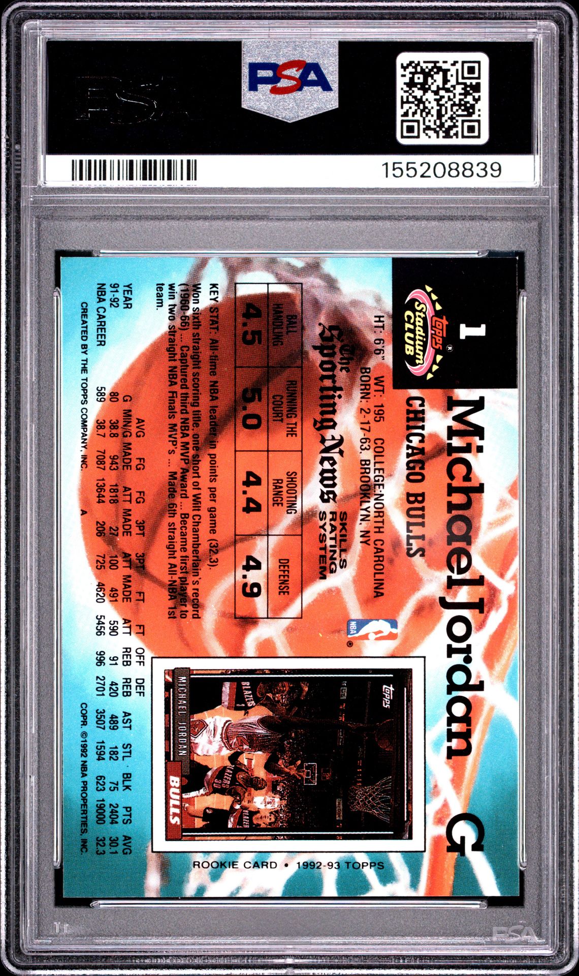 1992 Stadium Club Michael Jordan #1 Mint 9 back