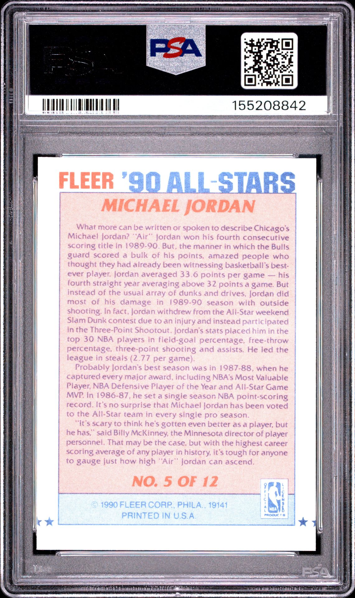 1990 Fleer All-Stars Michael Jordan #5 Nm-Mt 8 back