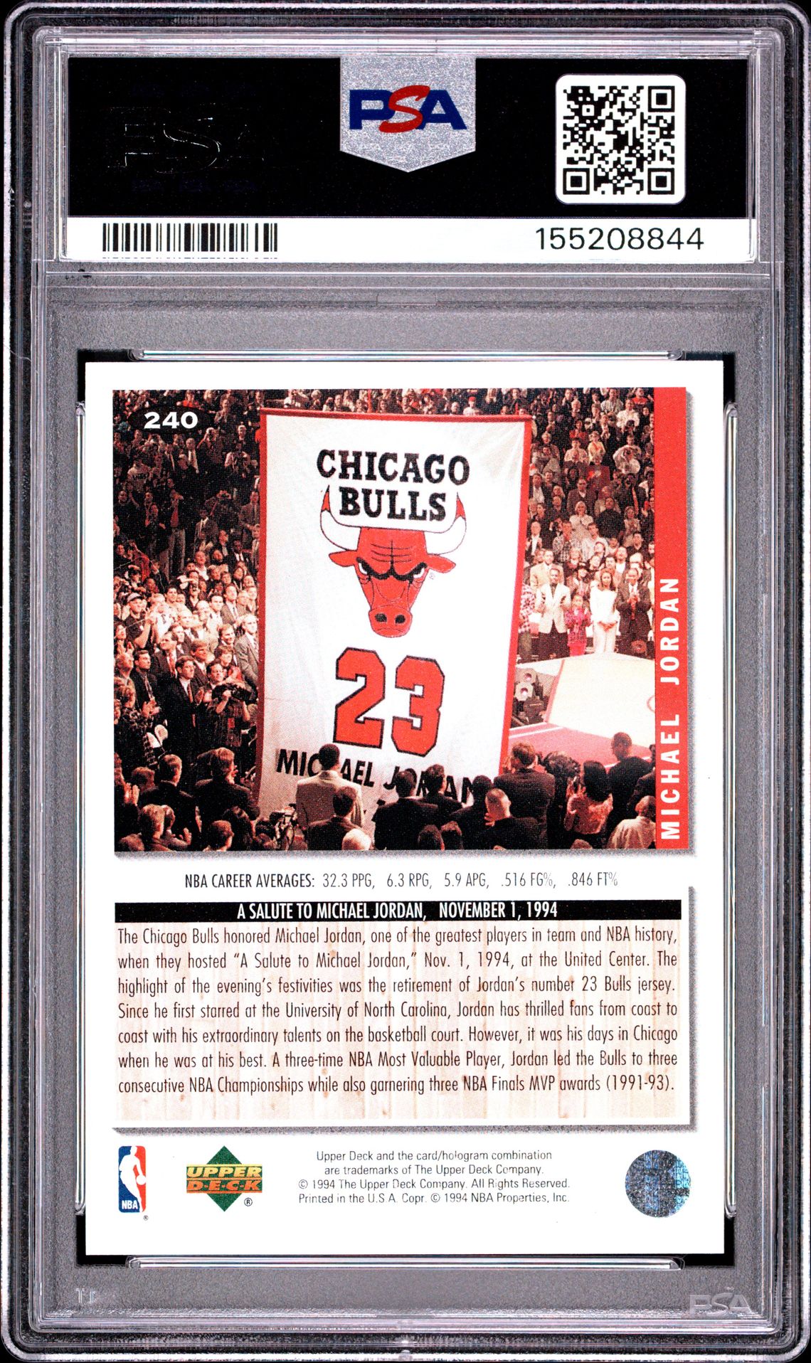 1994 Collector's Choice Michael Jordan #240 (Silver Signature) Nm-Mt 8 back