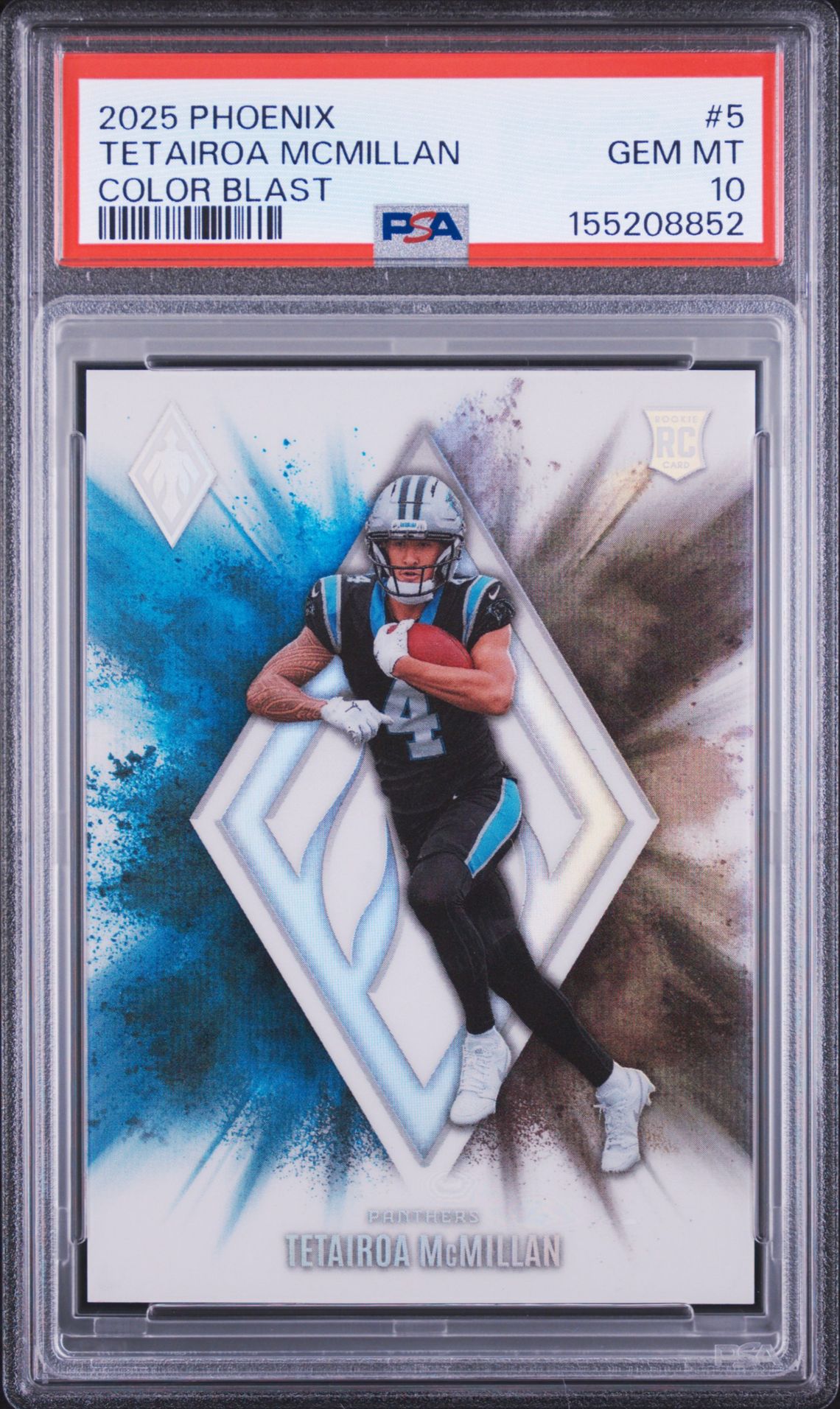 2025 Panini Phoenix Color Blast Tetairoa Mcmillan #5 Gem Mt 10 front view - PSA graded GEM MT 10