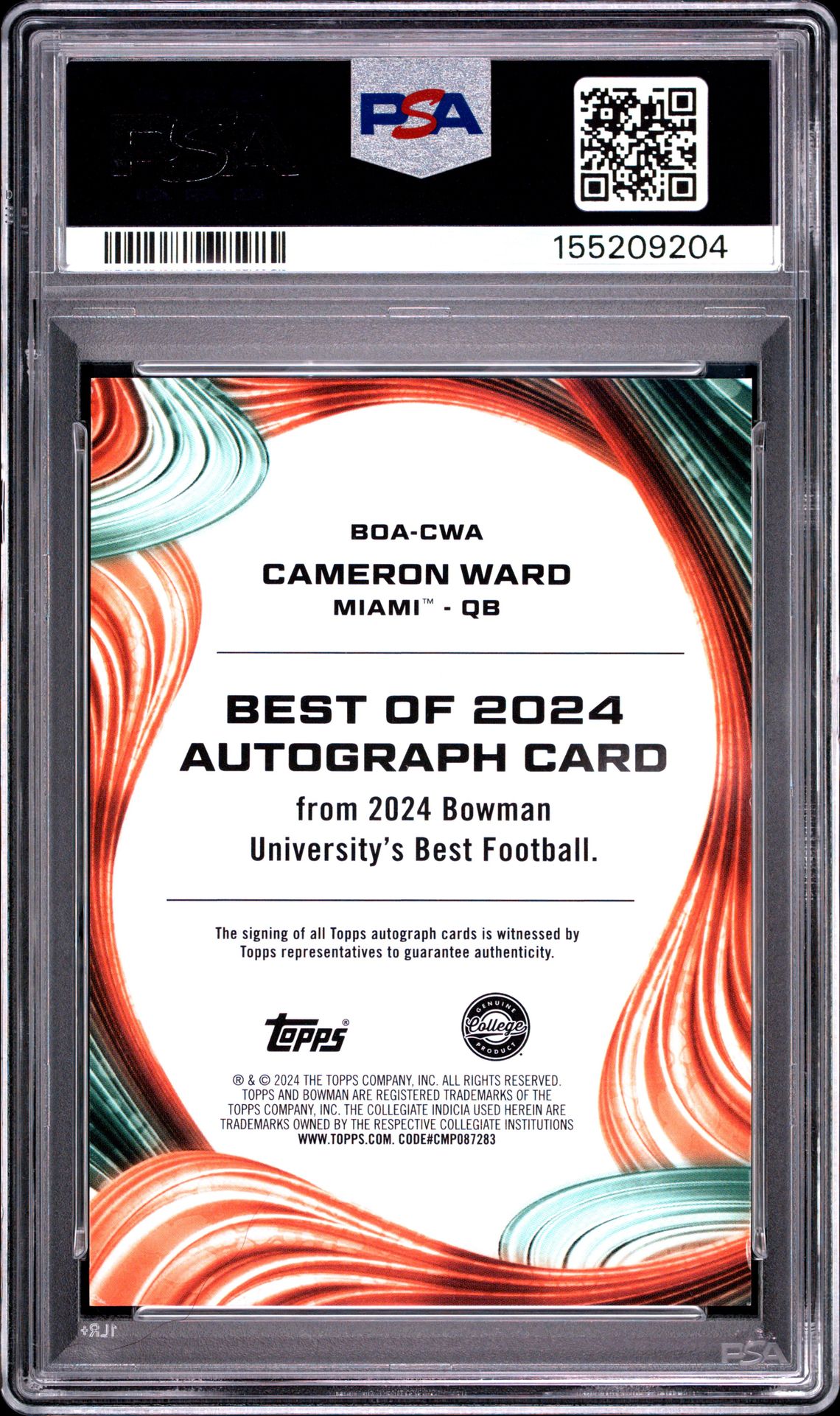 2024 Bowman Best University Best Of 2024 Autographs Cameron Ward #Cwa Nm 7 back