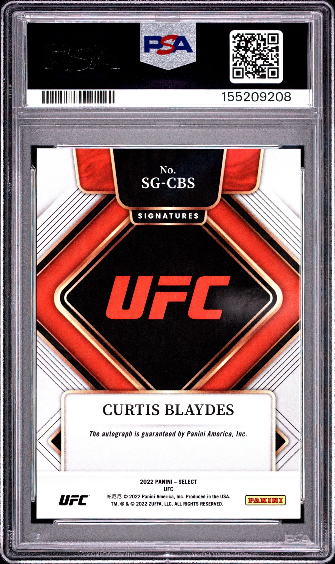 2022 Panini Select Ufc Signatures Curtis Blaydes #Sg-Cbs (Signatures) Mint 9 back