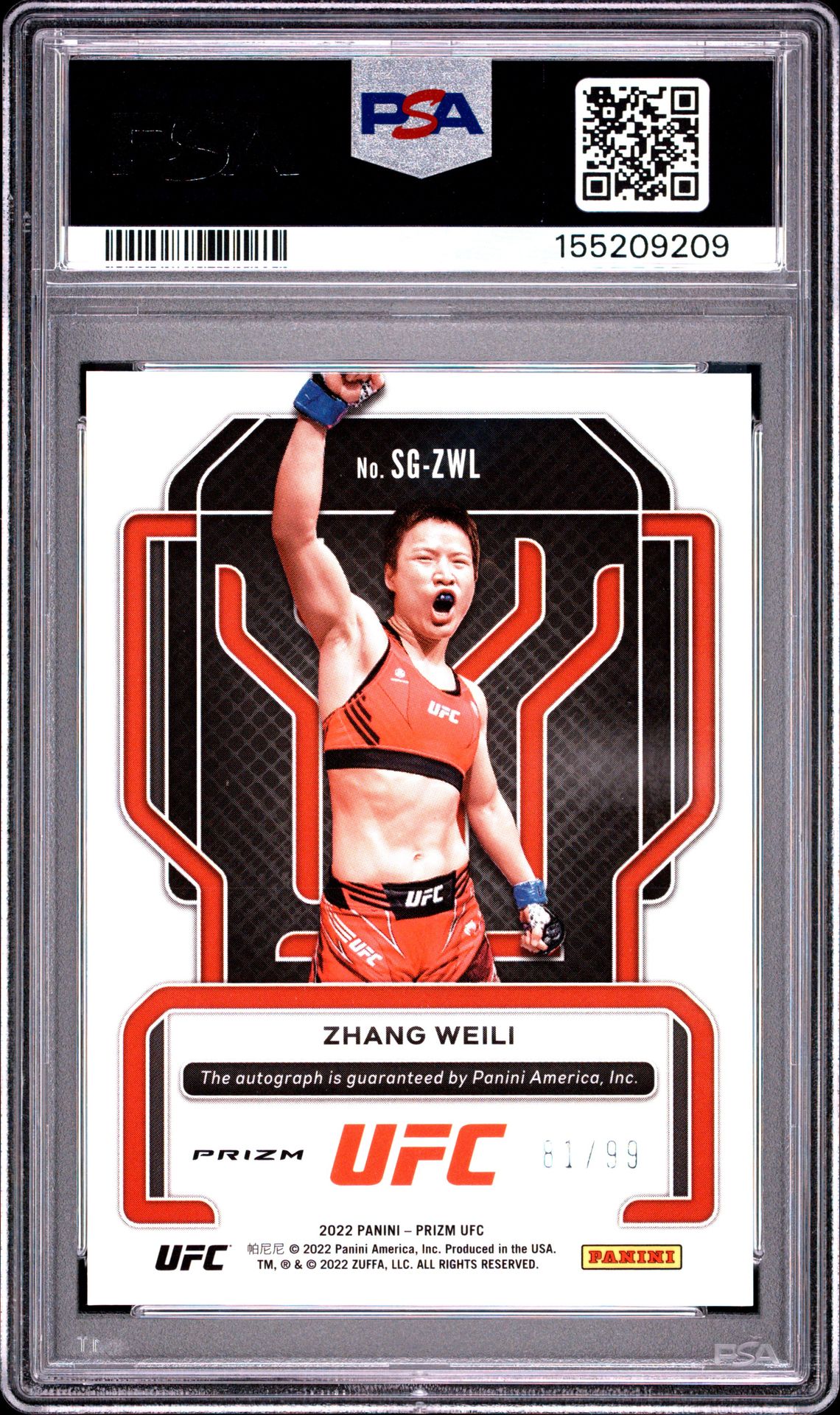 2022 Panini Prizm Ufc Signatures Zhang Weili #Sgzwl (Signatures-Red Prizm) Mint 9 back