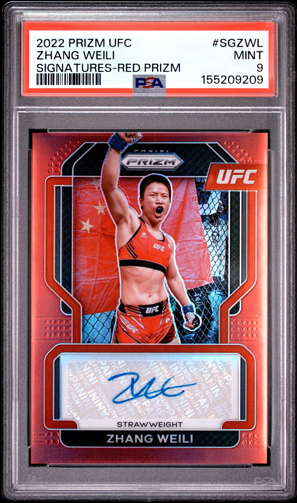 2022 Panini Prizm Ufc Signatures Zhang Weili #Sgzwl (Signatures-Red Prizm) Mint 9 front