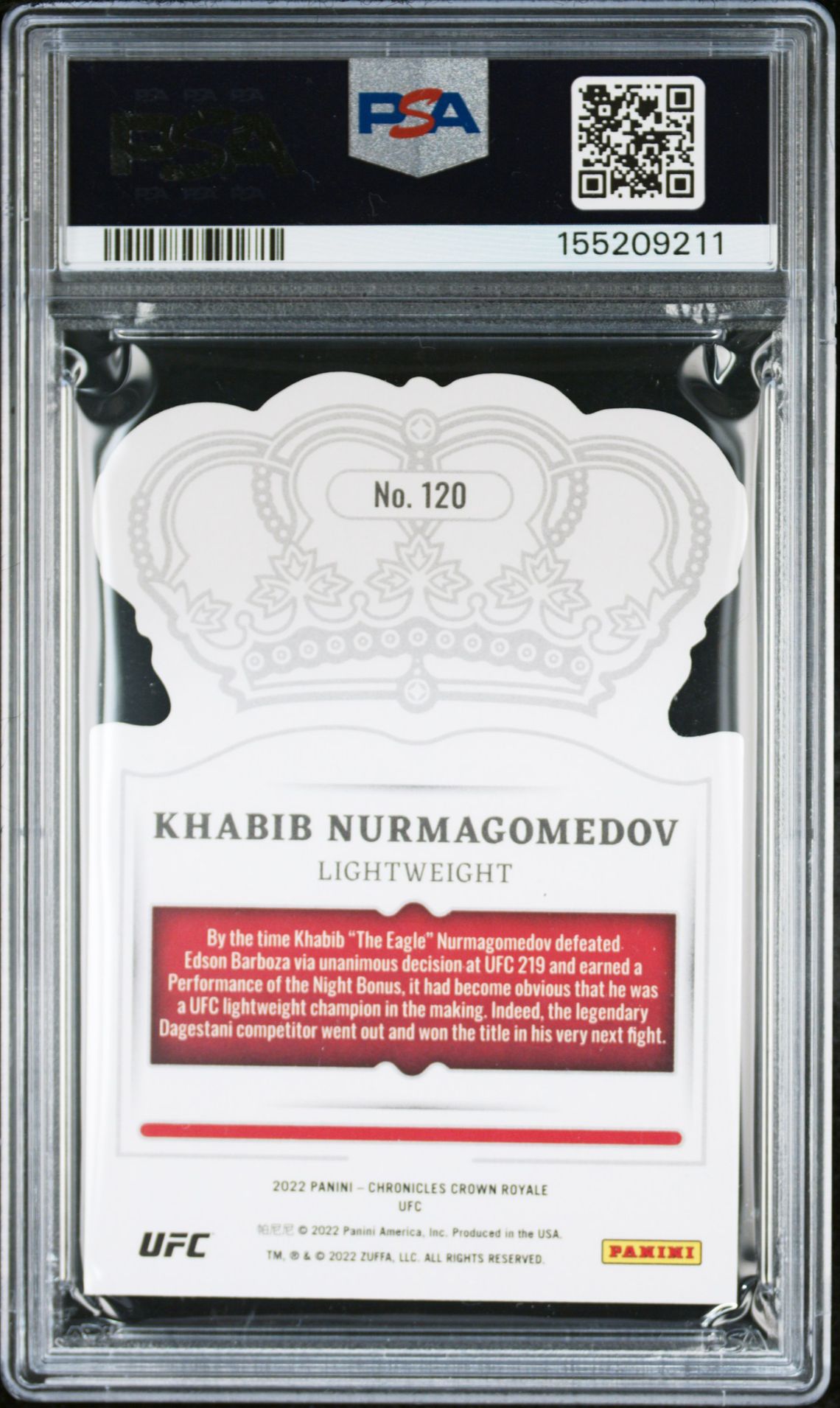 2022 Panini Chronicles Ufc Khabib Nurmagomedov #120 Gem Mt 10 back view - PSA certificate #155209211