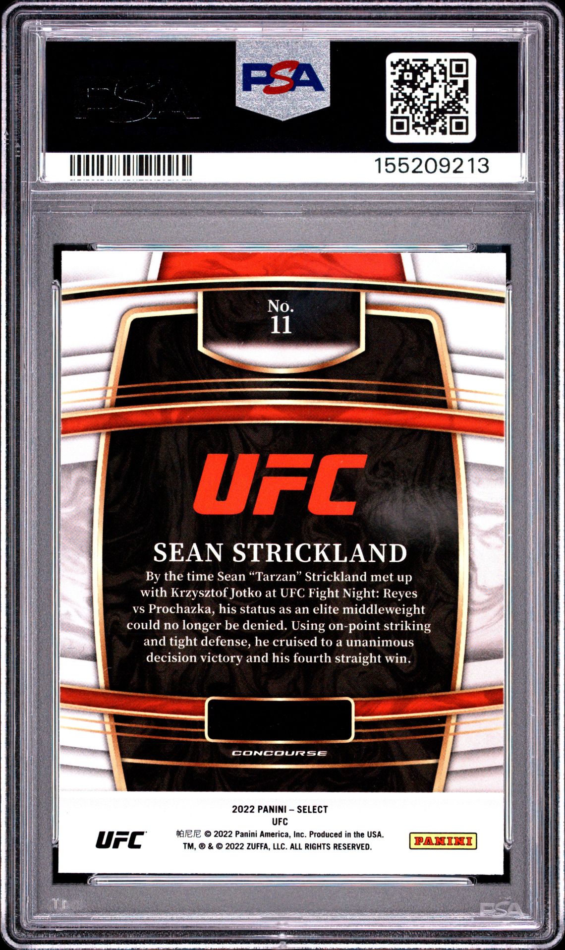 2022 Panini Select Ufc Sean Strickland #11 Mint 9 back