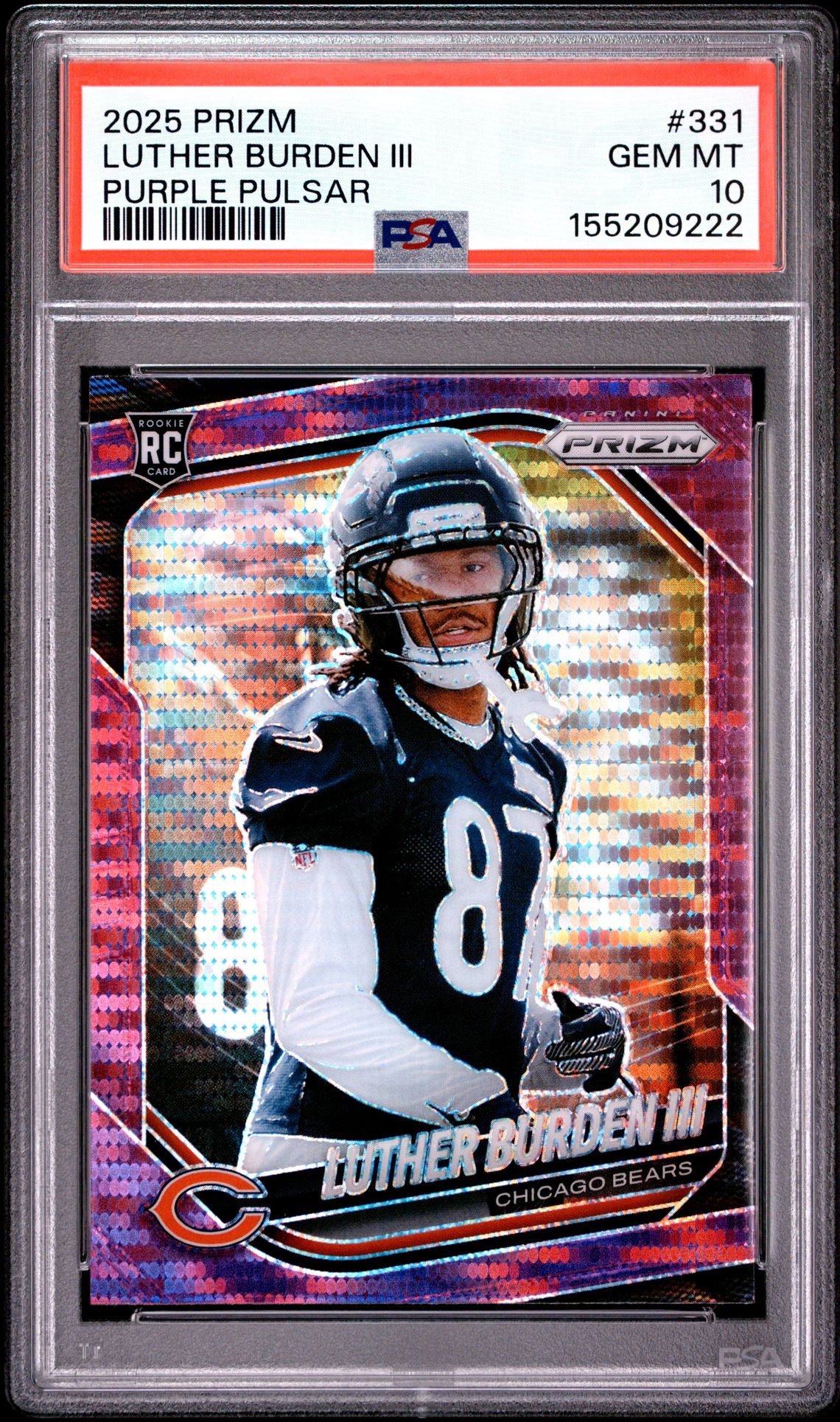 2025 Panini Prizm Luther Burden Iii #331 (Purple Pulsar) Gem Mt 10 front view - PSA graded GEM MT 10