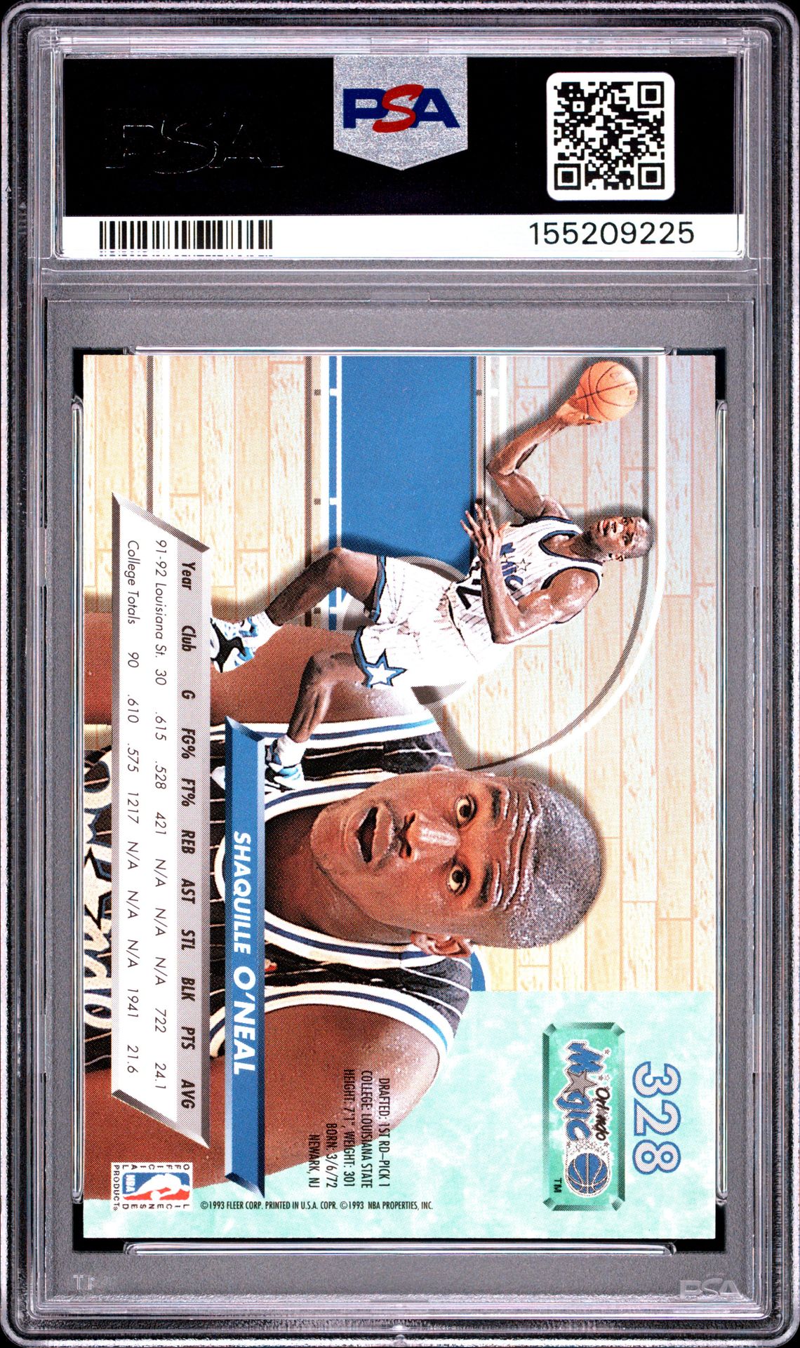 1992 Ultra Shaquille O'neal #328 Mint 9 back