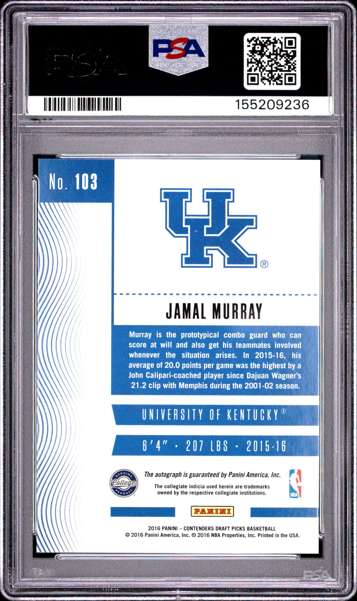 2016 Panini Contenders Draft Picks Jamal Murray #103 (Variation-Autograph) Nm 7 back