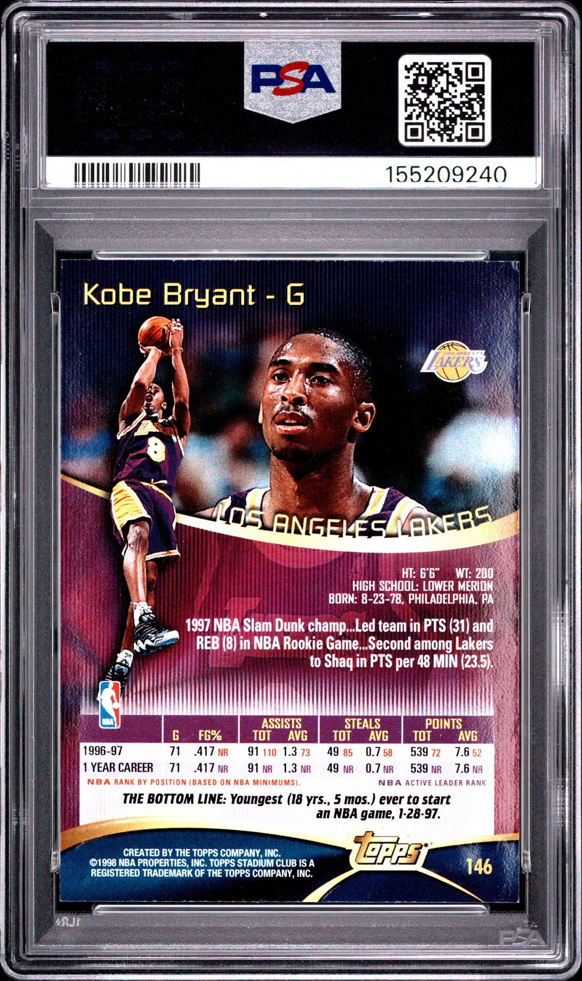 1997 Stadium Club Kobe Bryant #146 Nm 7 back