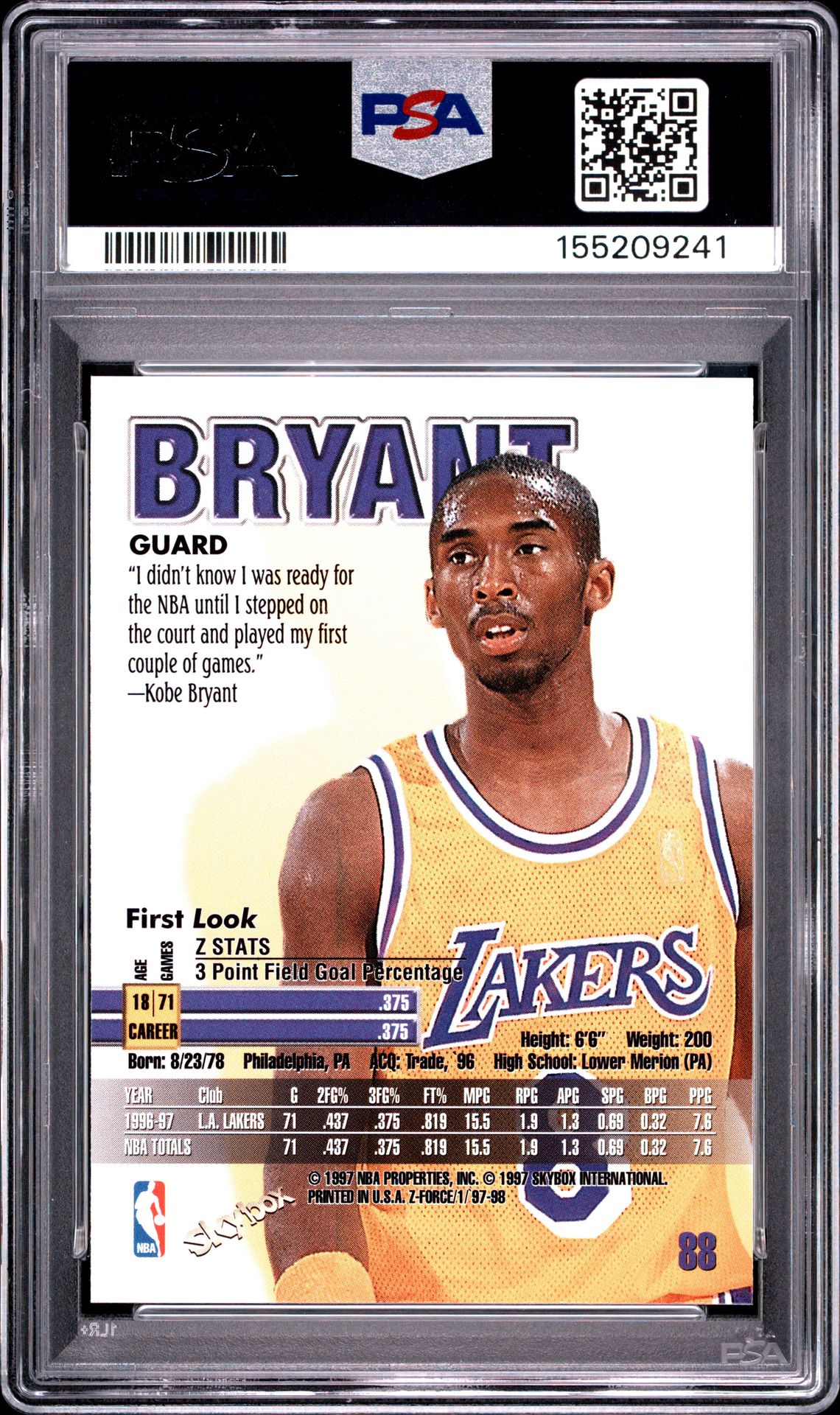1997 Skybox Z-Force Kobe Bryant #88 Nm 7 back