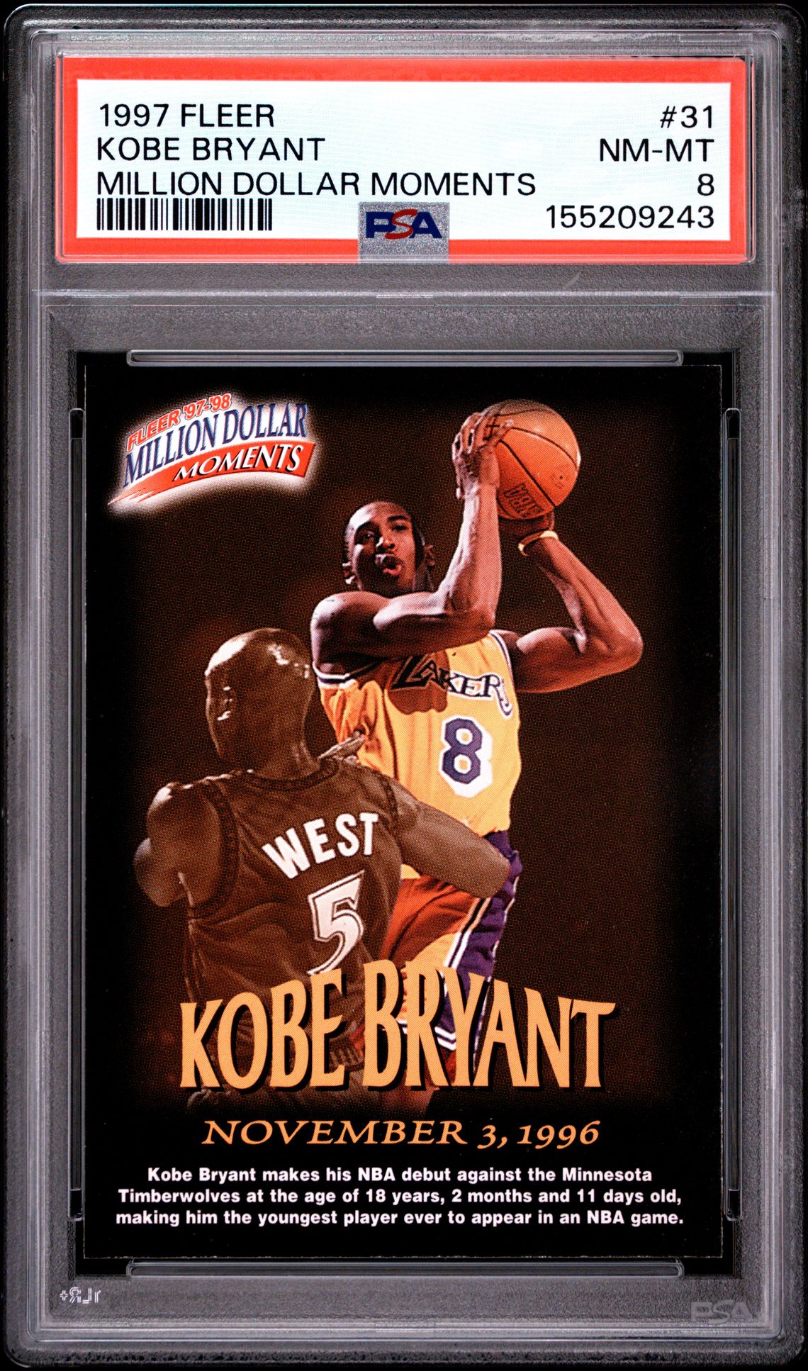 1997 Fleer Million Dollar Moments Kobe Bryant #31 (Million Dollar Moments) Nm-Mt 8 front