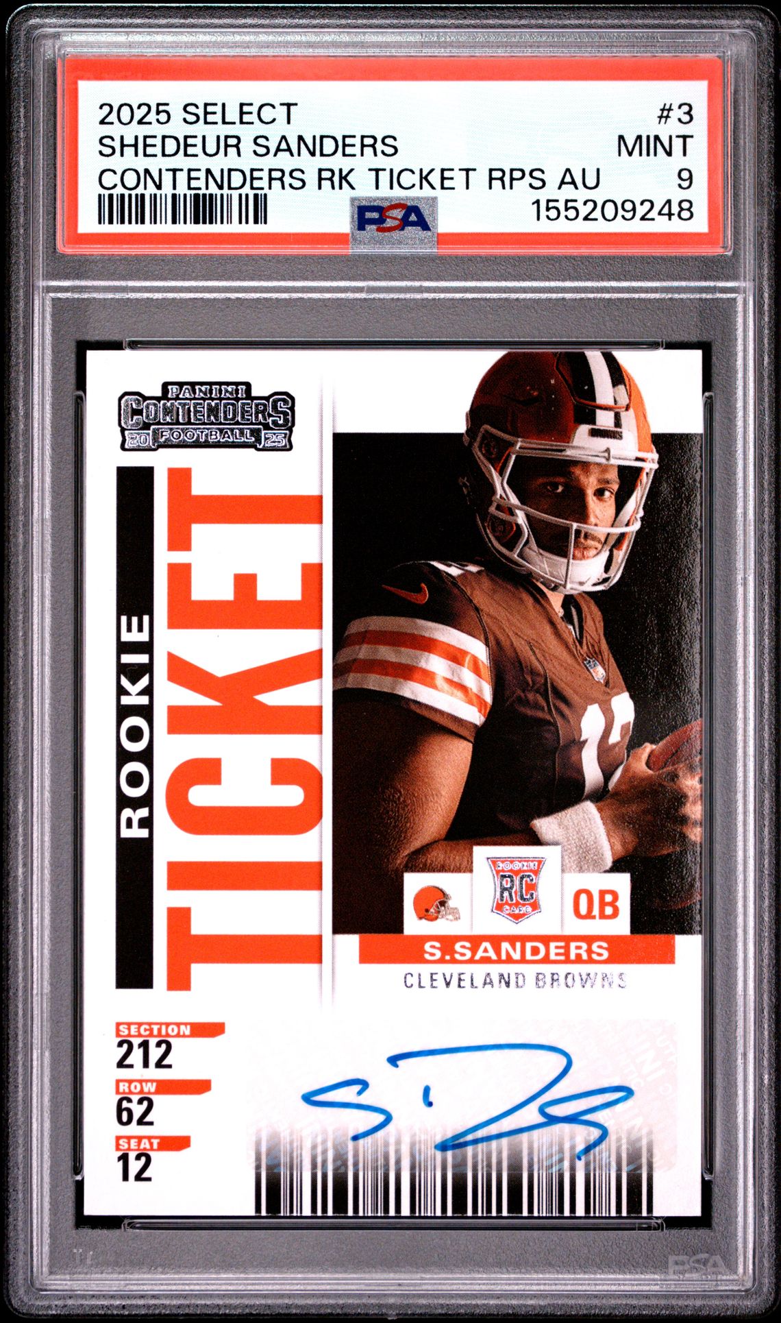 2025 Panini Select Contenders Rookie Ticket Rps Autographs Shedeur Sanders #3 Mint 9 front