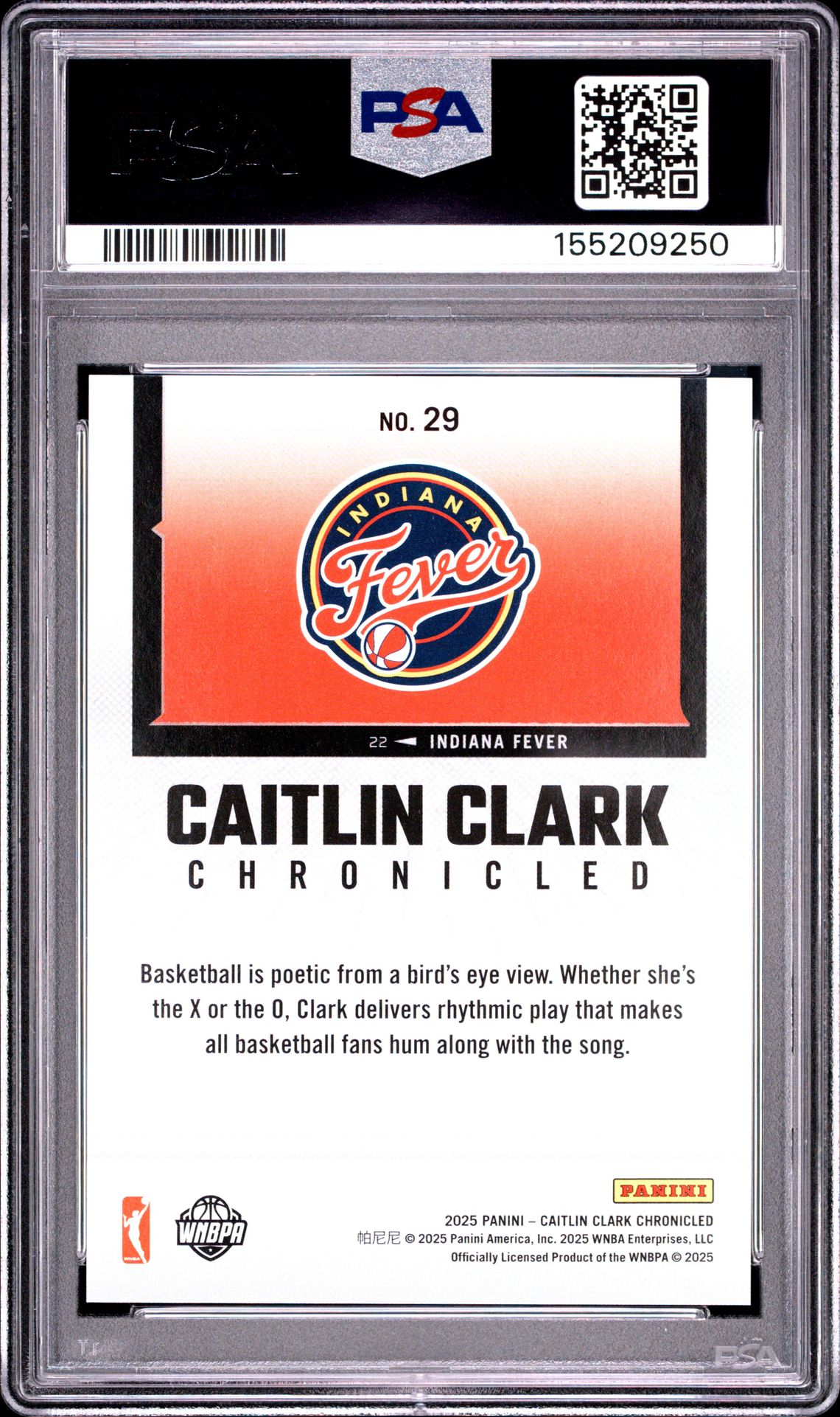 2025 Panini Caitlin Clark Chronicled Caitlin Clark #29 (Blue Holo) Nm-Mt 8 back