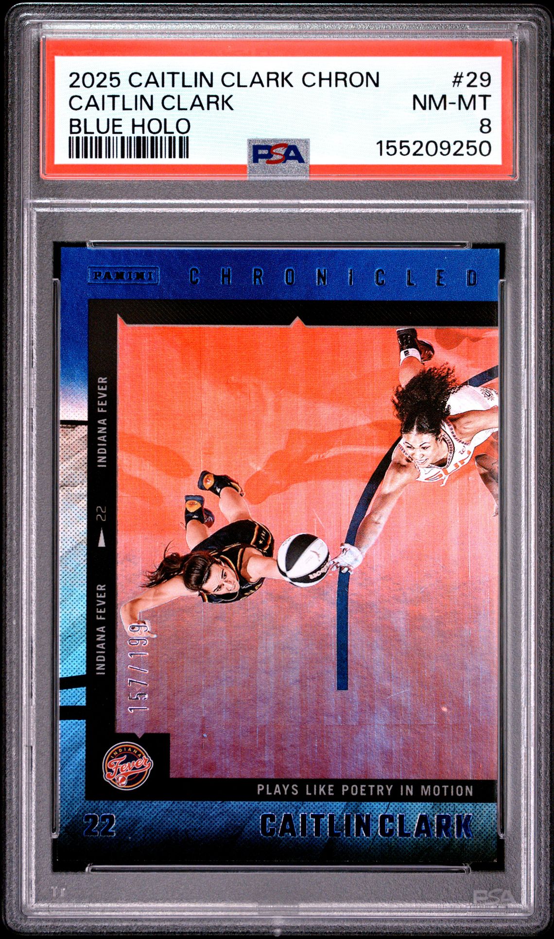 2025 Panini Caitlin Clark Chronicled Caitlin Clark #29 (Blue Holo) Nm-Mt 8 front