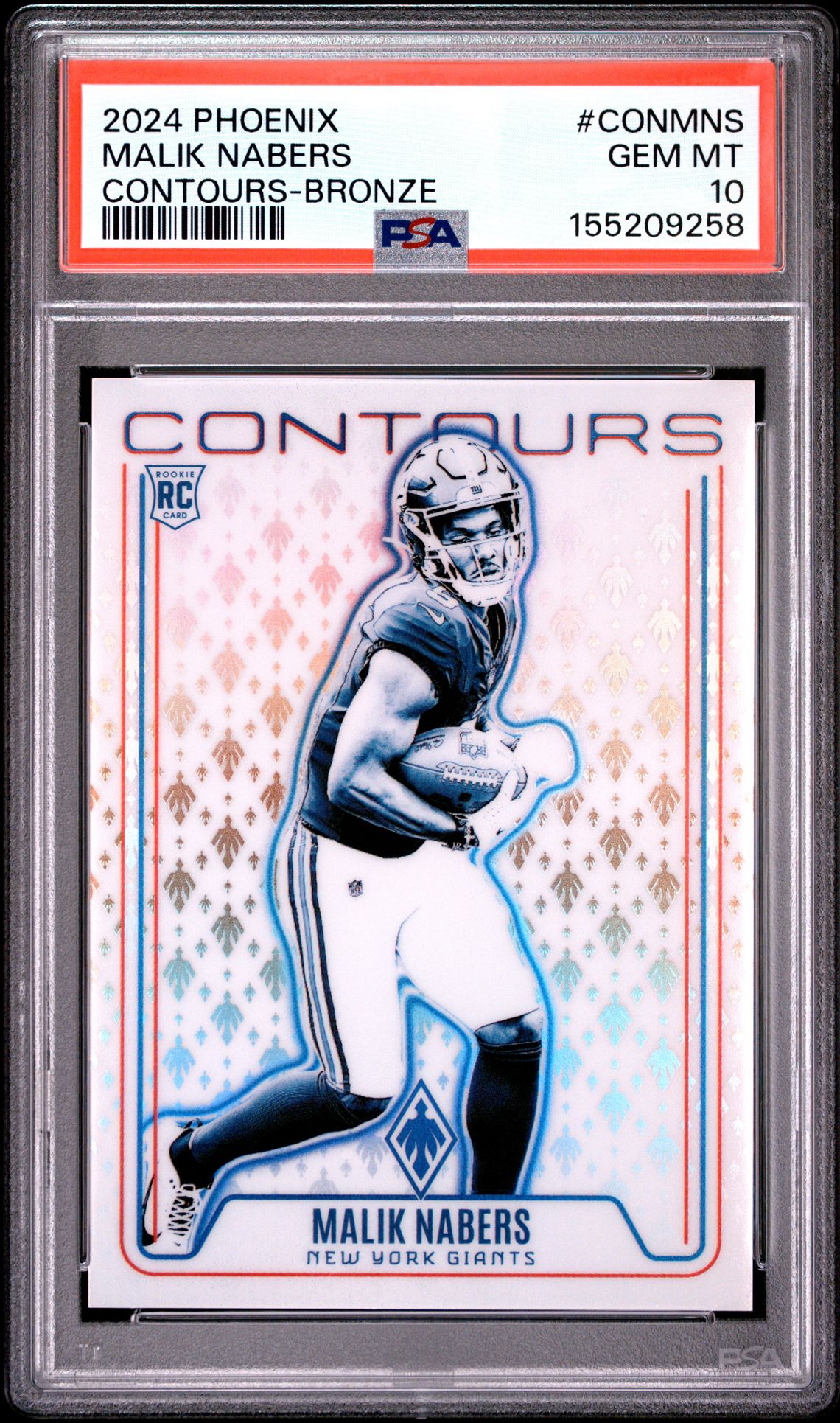2024 Panini Phoenix Contours Malik Nabers #Conmns (Contours-Bronze) Gem Mt 10 front view - PSA graded GEM MT 10