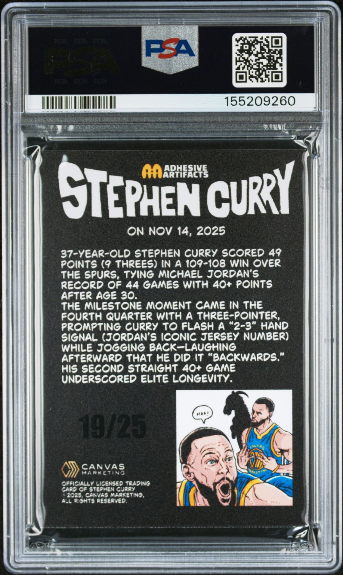 2025 Canvas Marketing Adhesive Artifacts Luckymong "To Be Continued..." Season 2 Stephen Curry (Tbc S2-Ties/Goat-Bio Pulse) Nm 7 back