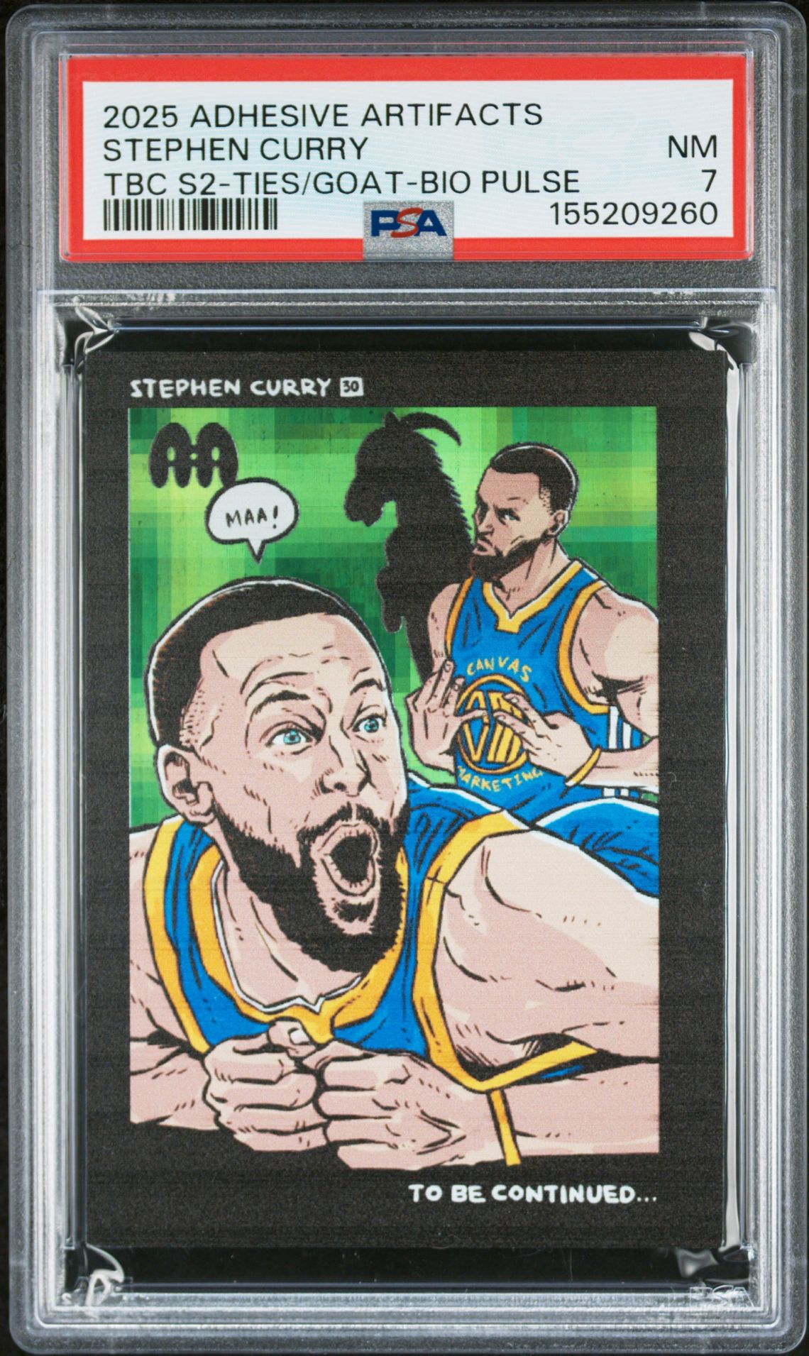 2025 Canvas Marketing Adhesive Artifacts Luckymong "To Be Continued..." Season 2 Stephen Curry (Tbc S2-Ties/Goat-Bio Pulse) Nm 7 front
