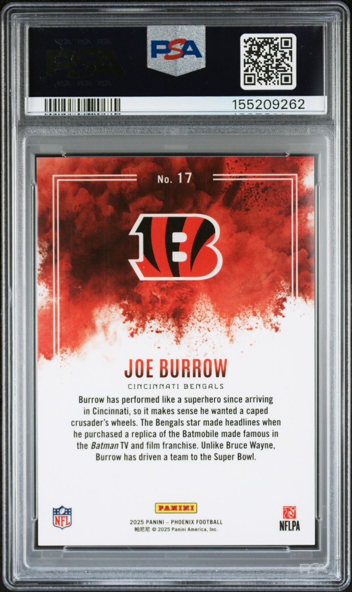 2025 Panini Phoenix Color Blast Joe Burrow #17 Mint 9 back