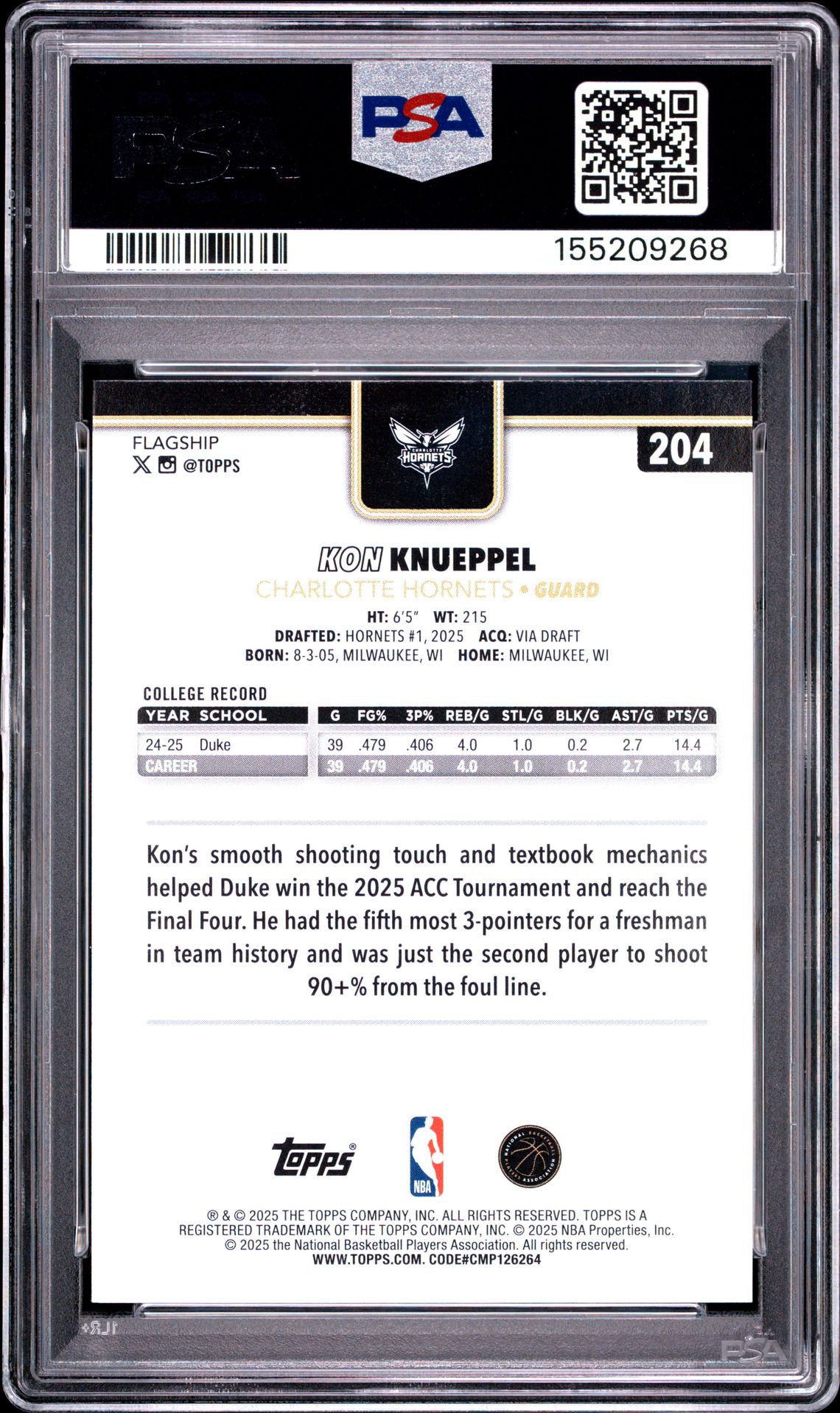 2025 Topps Kon Knueppel #204 (Blackout) Mint 9 back