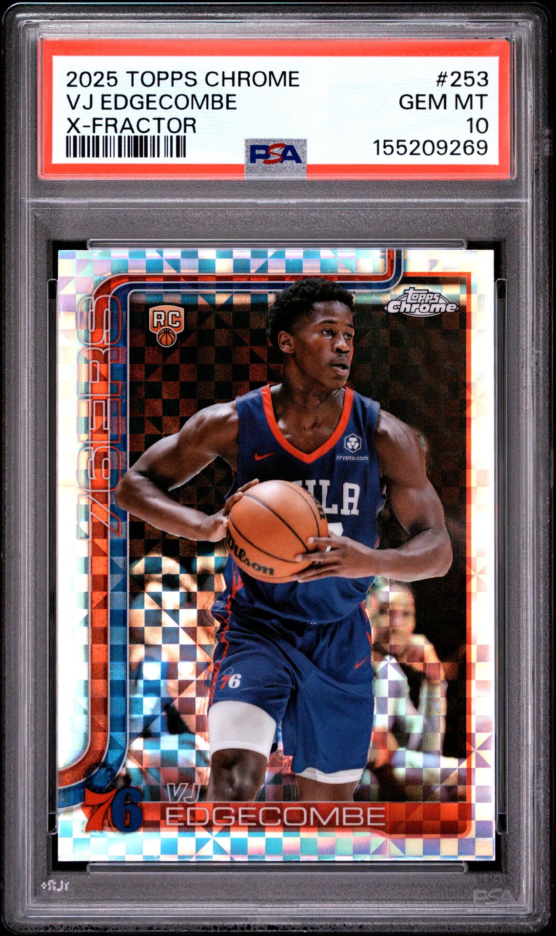 2025 Topps Chrome Vj Edgecombe #253 (X-Fractor) Gem Mt 10 front view - PSA graded GEM MT 10