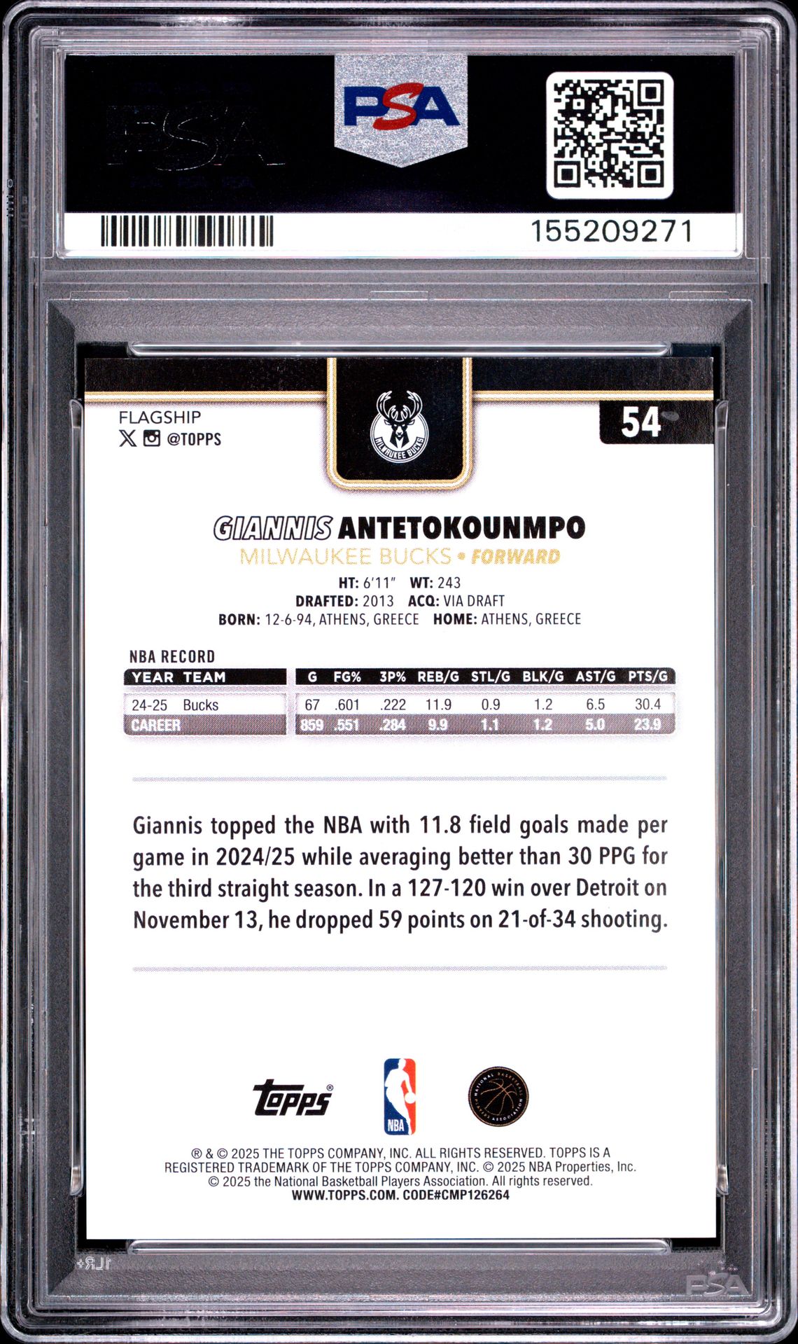 2025 Topps Giannis Antetokounmpo #54 (Flash Drop) Mint 9 back