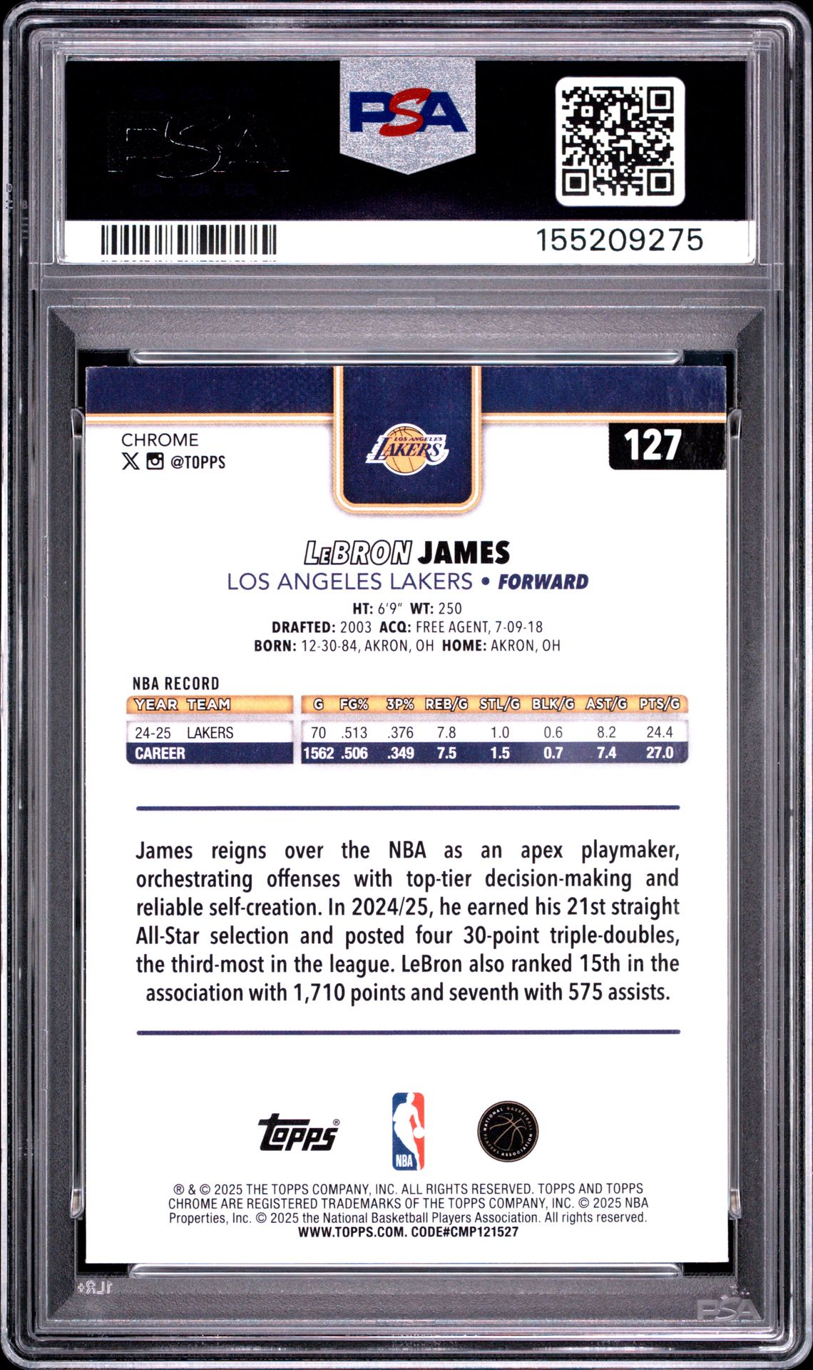 2025 Topps Chrome Lebron James #127 (X-Fractor) Mint 9 back