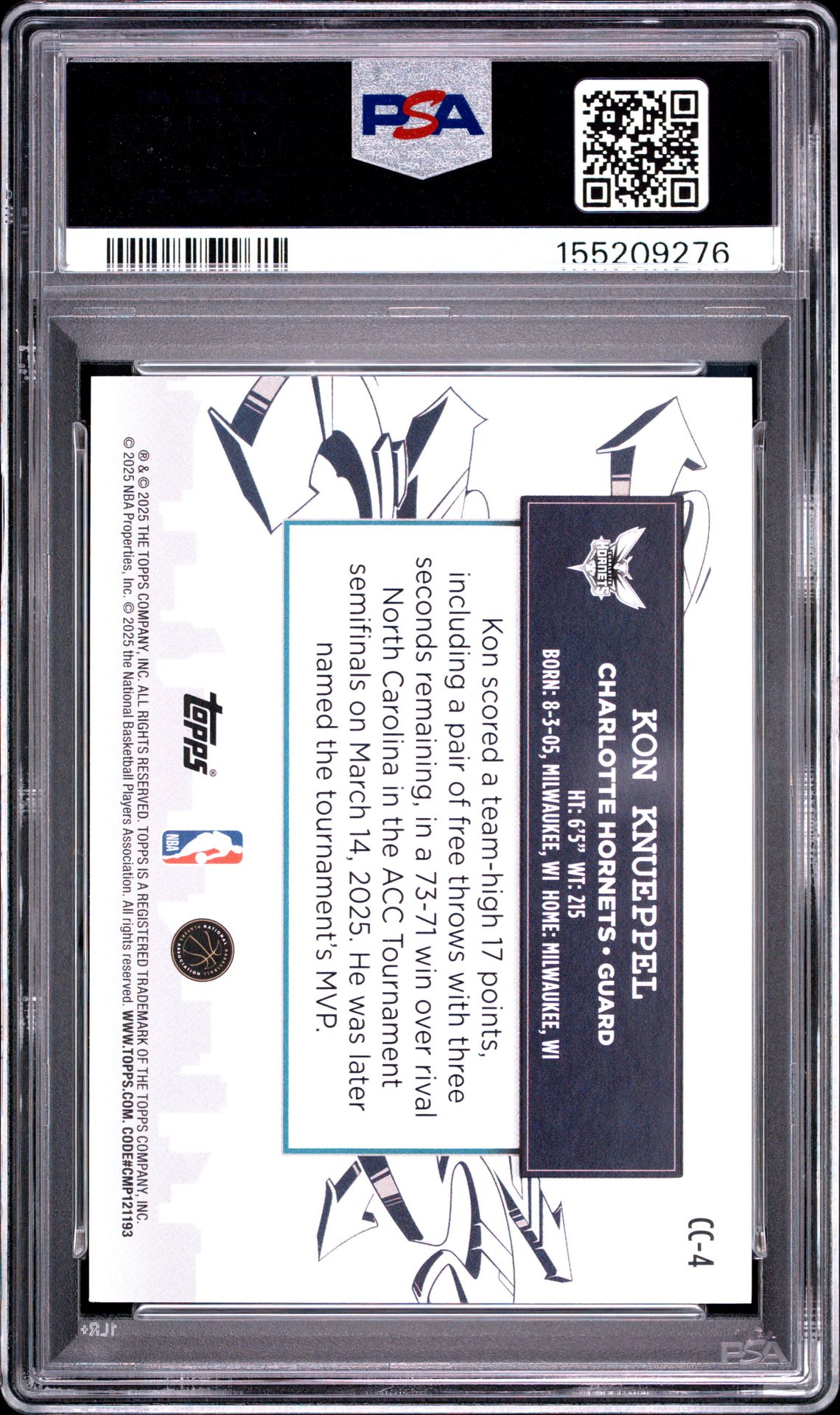 2025 Topps Clutch City Prospects Kon Knueppel #Cc-4 Nm-Mt 8 back