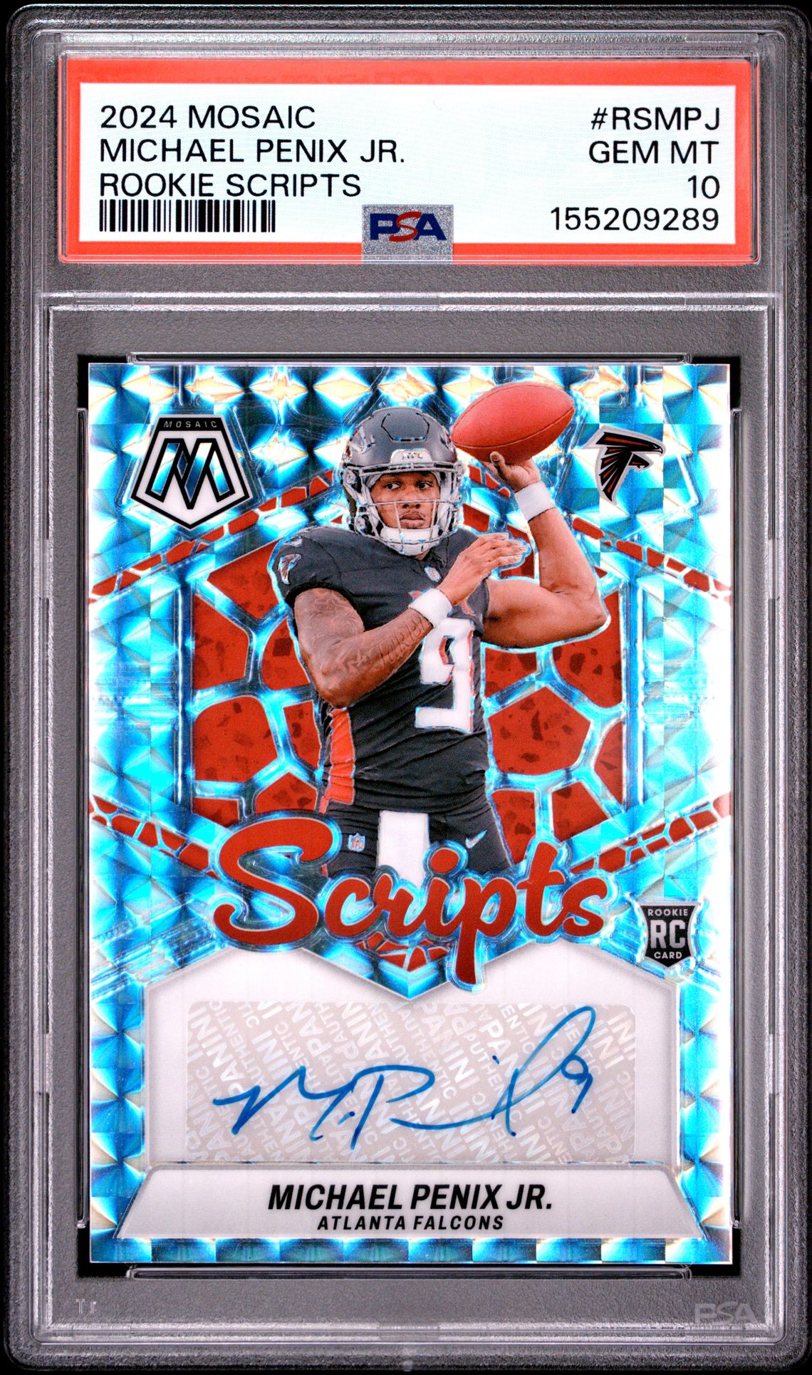 2024 Panini Mosaic Rookie Scripts Michael Penix Jr. #Rsmpj Gem Mt 10 front view - PSA graded GEM MT 10