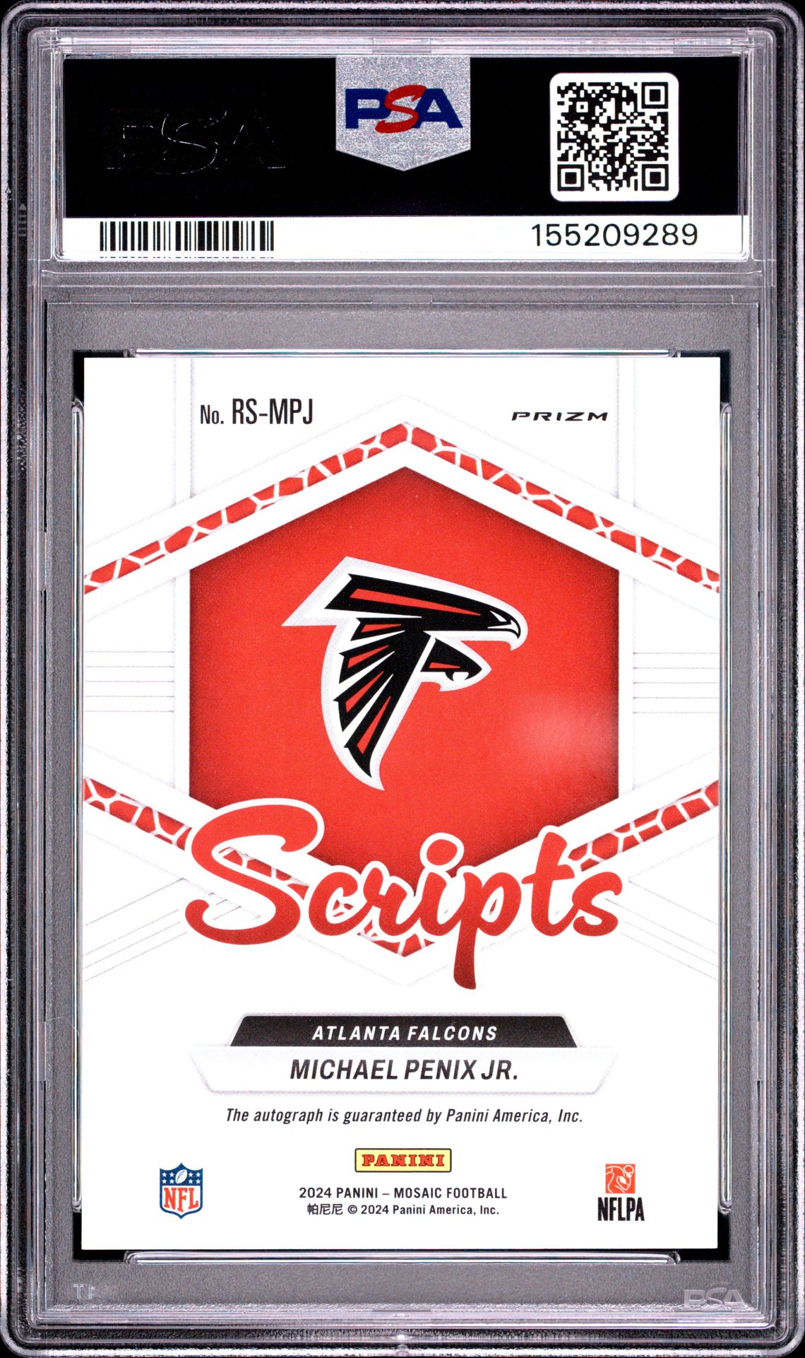 2024 Panini Mosaic Rookie Scripts Michael Penix Jr. #Rsmpj Gem Mt 10 back view - PSA certificate #155209289