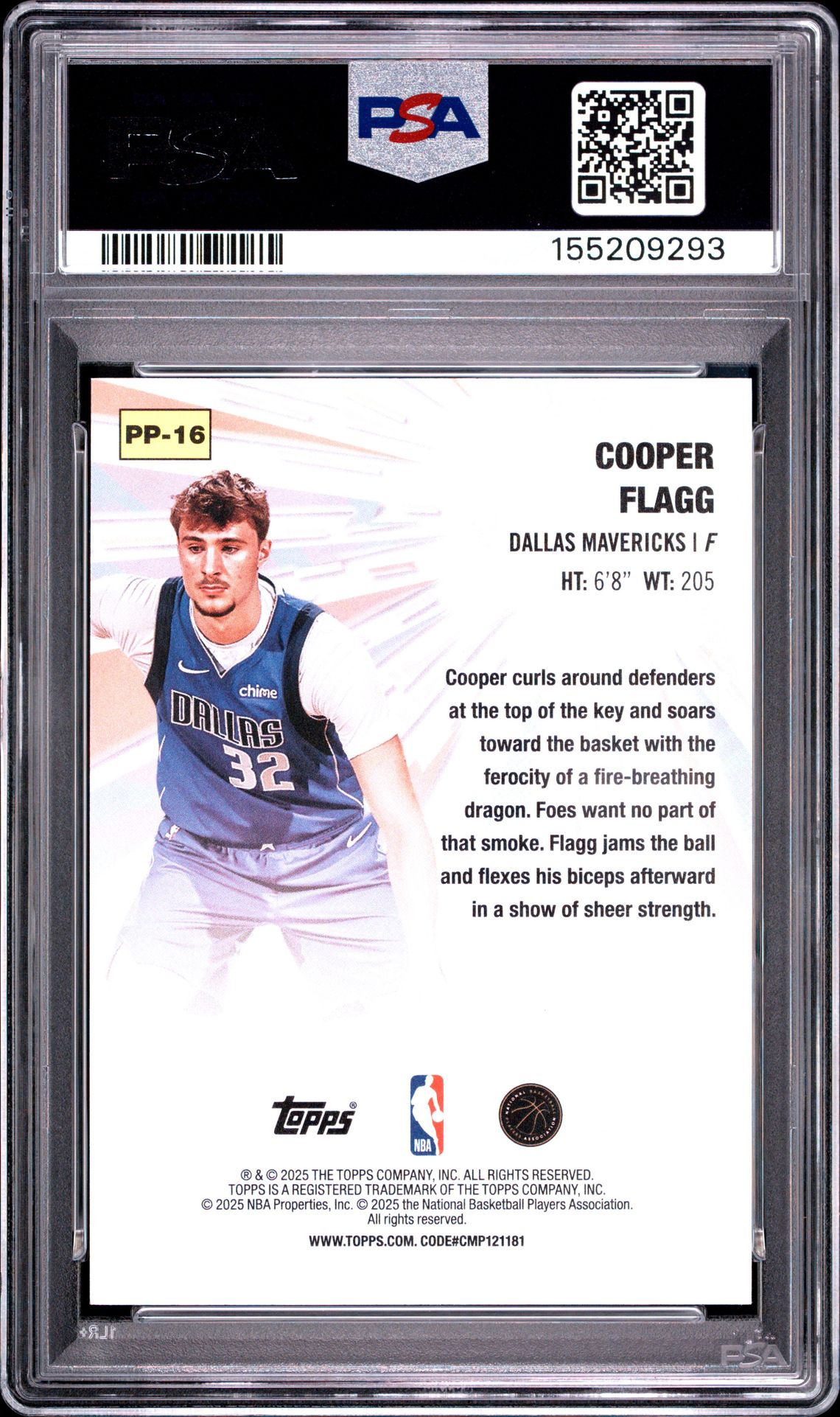 2025 Topps Power Players Cooper Flagg #Pp-16 (Power Players-Holo Foil) Gem Mt 10 back view - PSA certificate #155209293
