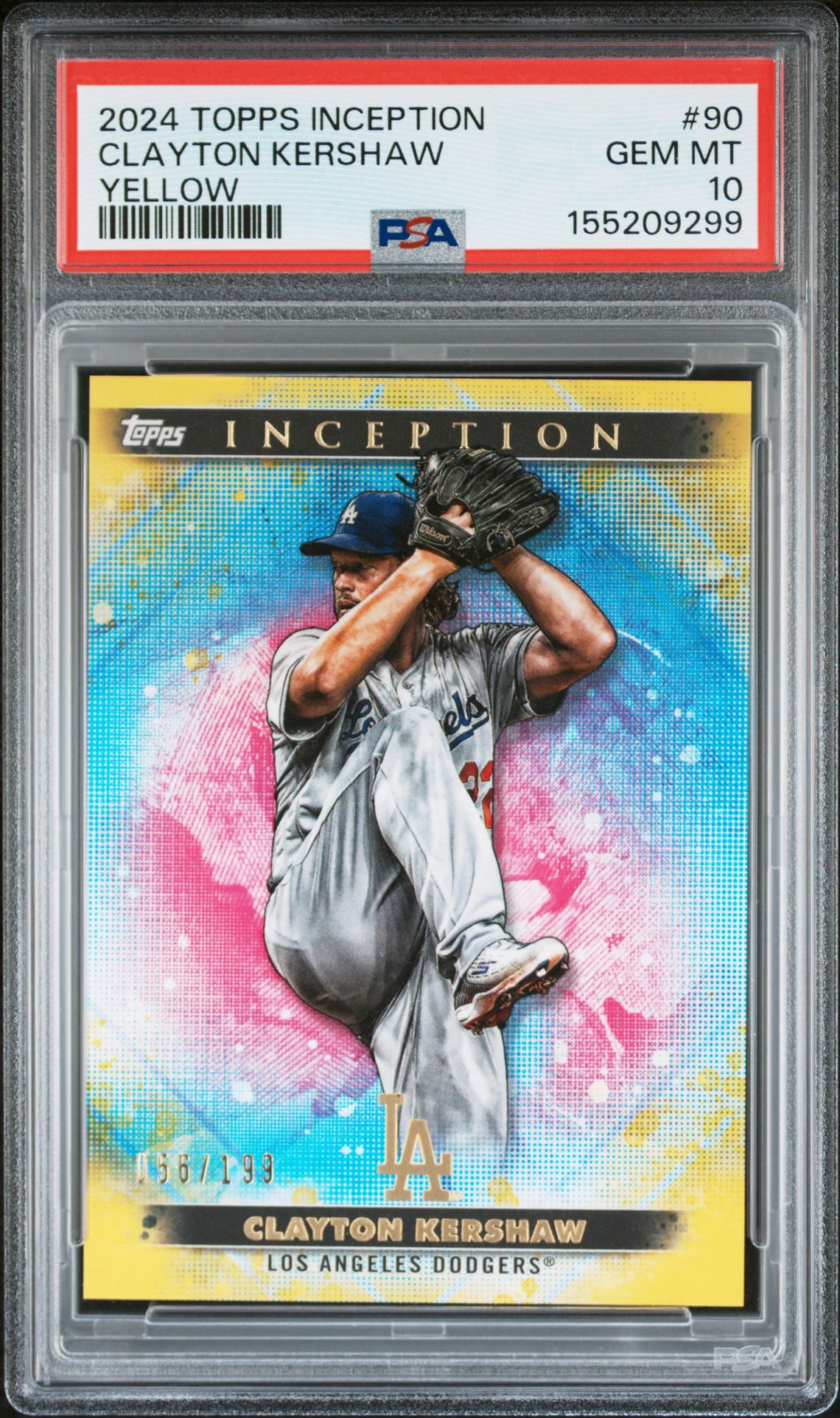2024 Topps Inception Clayton Kershaw #90 (Yellow) Gem Mt 10 front view - PSA graded GEM MT 10