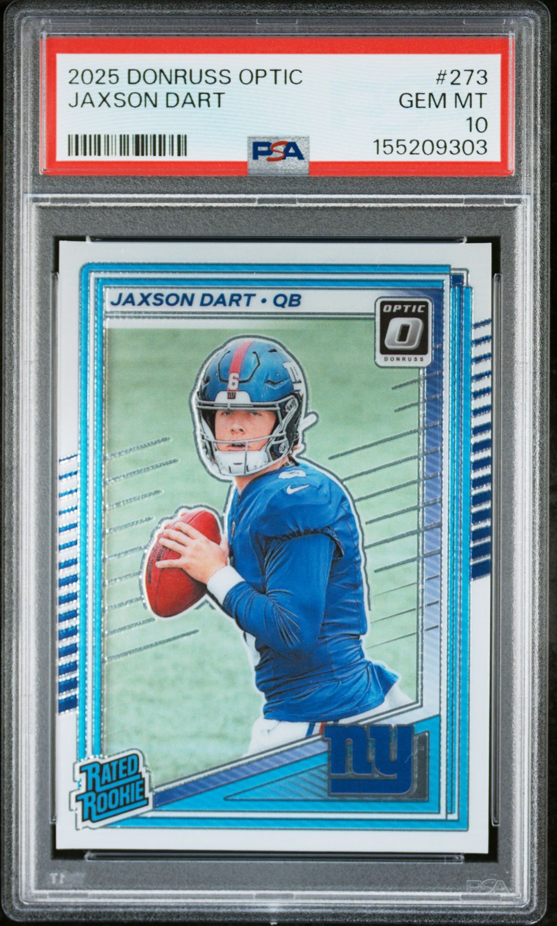 2025 Panini Donruss Optic Jaxson Dart #273 Gem Mt 10 front view - PSA graded GEM MT 10