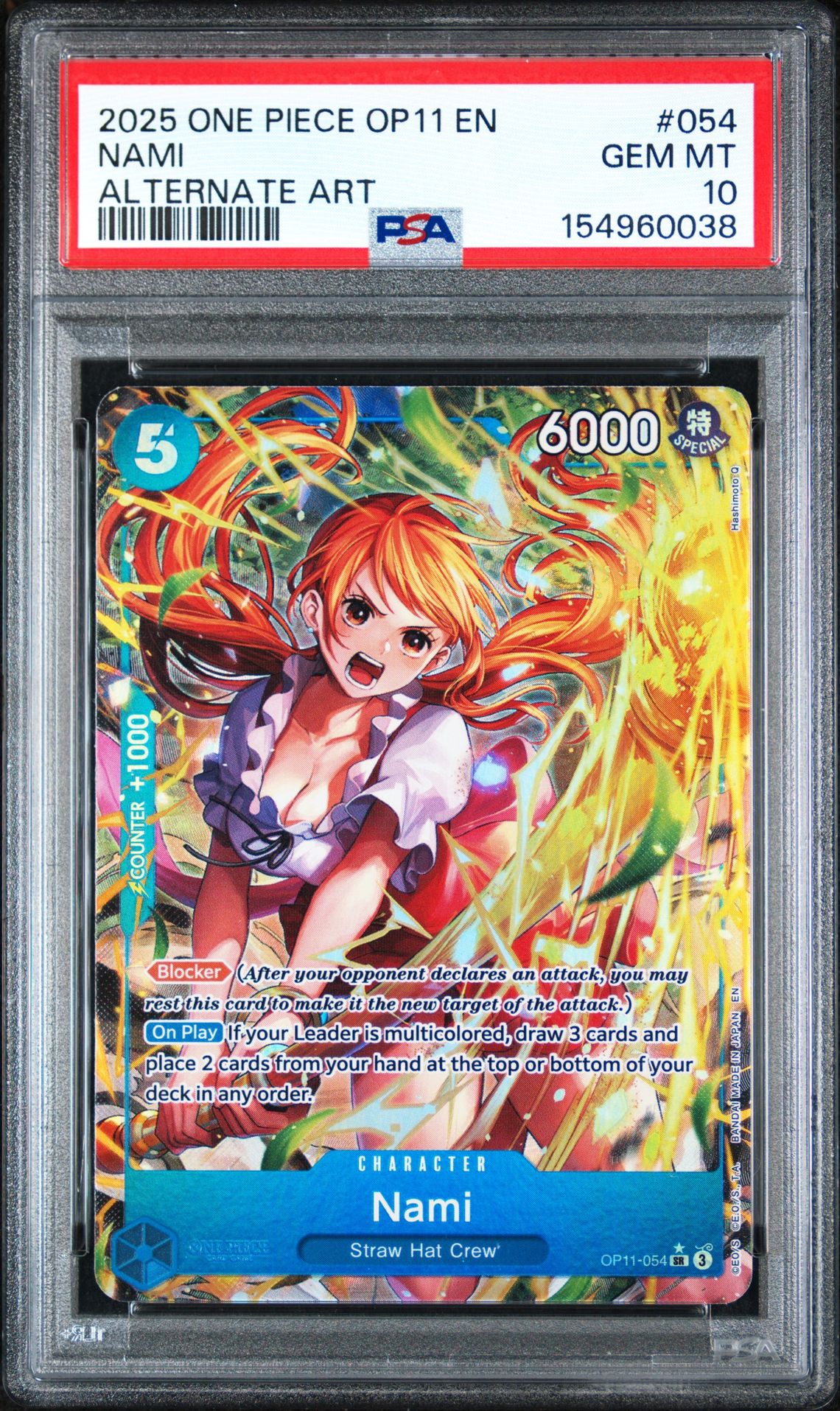 2025 One Piece Op11-A Fist Of Divine Speed Nami #054 (Alternate Art) Gem Mt 10 front view - PSA graded GEM MT 10