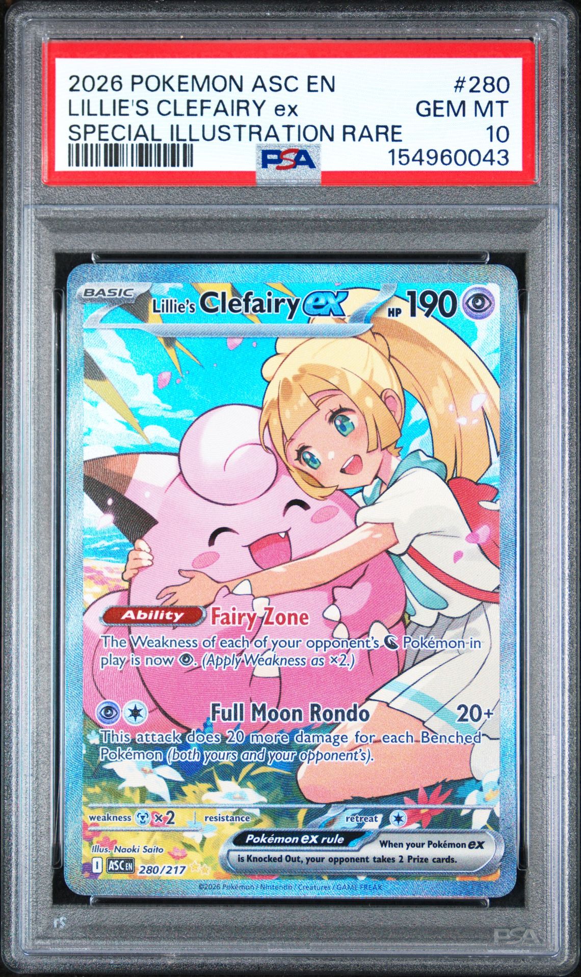 2026 Pokemon Asc En-Ascended Heroes Lillie's Clefairy Ex #280 (Special Illustration Rare) Gem Mt 10 front view - PSA graded GEM MT 10