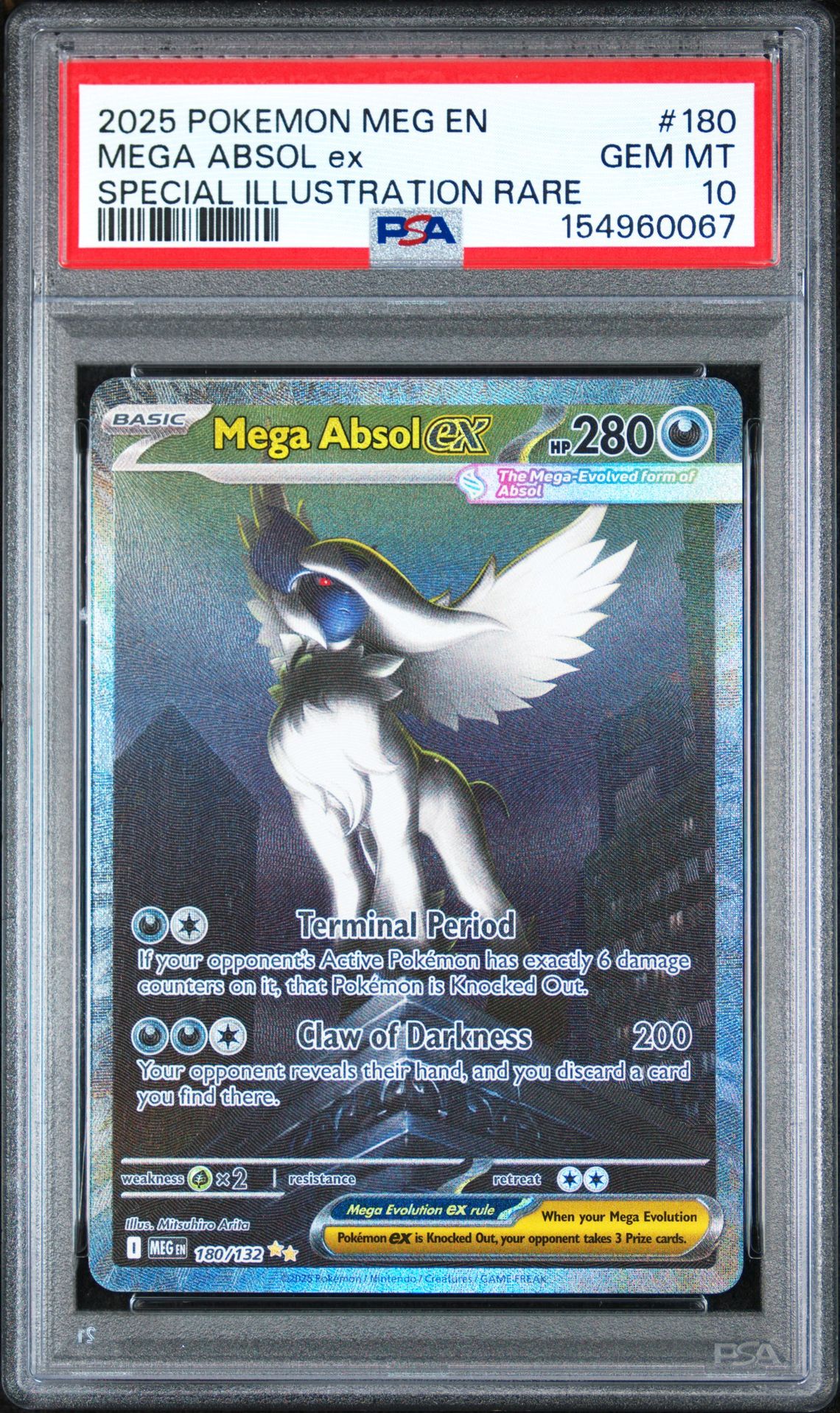 2025 Pokemon Meg En-Mega Evolution Mega Absol Ex #180 (Special Illustration Rare) Gem Mt 10 front view - PSA graded GEM MT 10