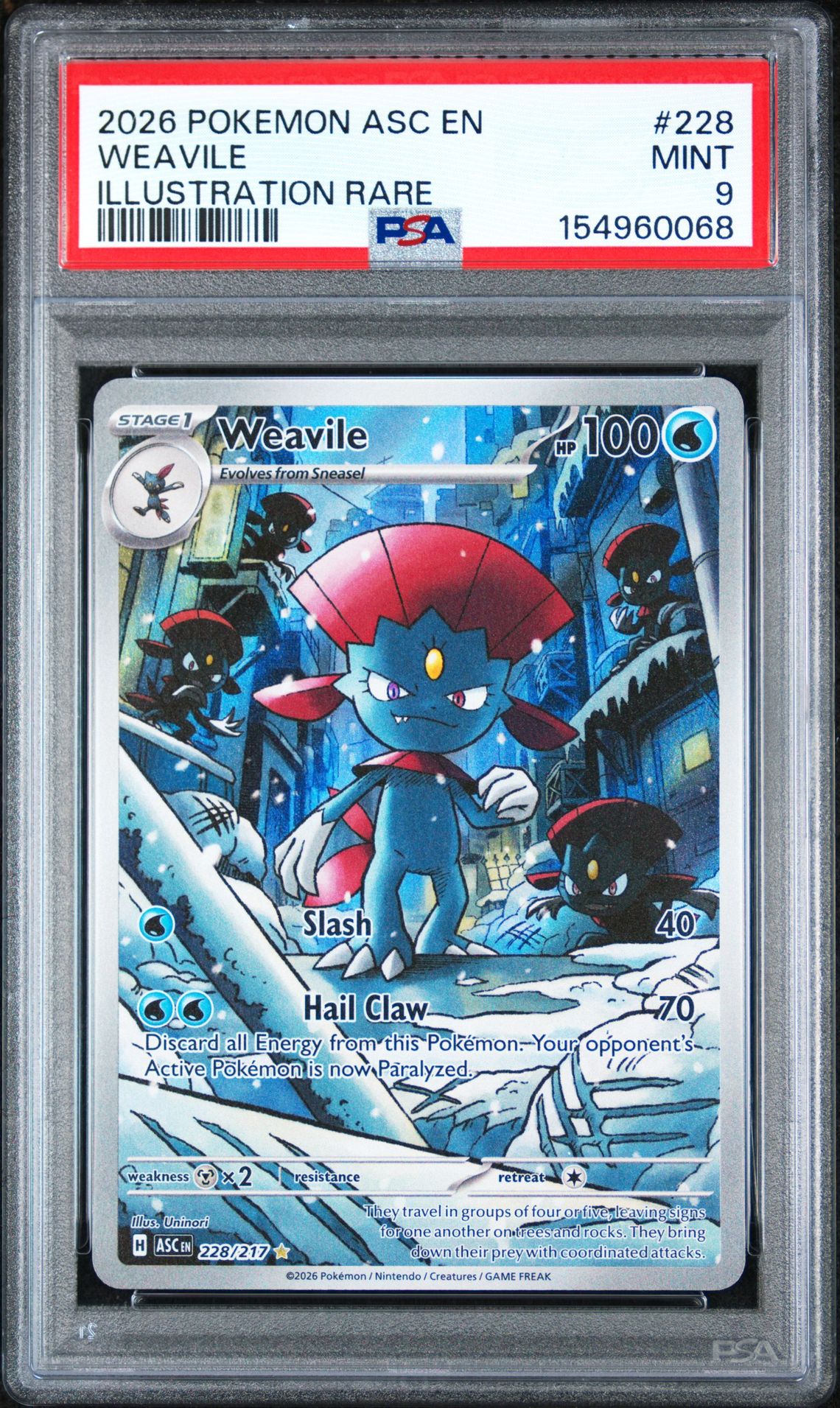 2026 Pokemon Asc En-Ascended Heroes Weavile #228 (Illustration Rare) Mint 9 front