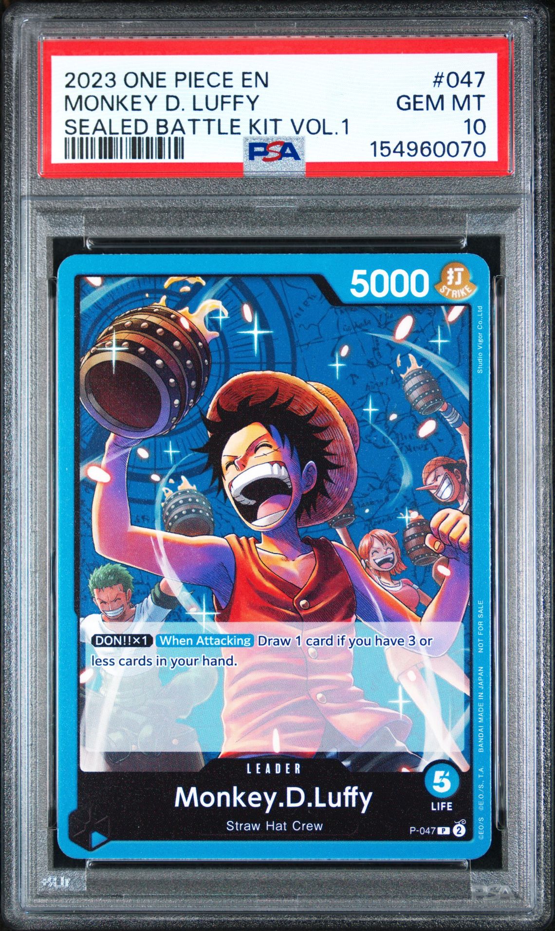 2023 One Piece Sealed Battle Kit Vol.1 Monkey D. Luffy #047 Gem Mt 10 front view - PSA graded GEM MT 10