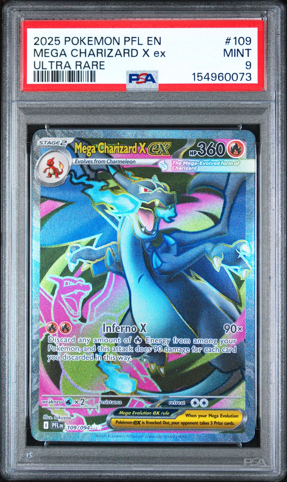 2025 Pokemon Pfl En-Phantasmal Flames Mega Charizard X Ex #109 (Ultra Rare) Mint 9 front