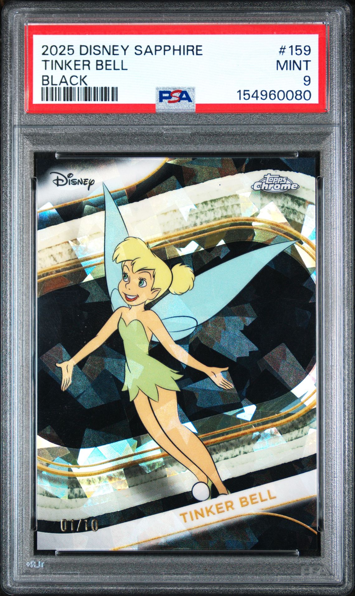 2025 Topps Chrome Disney Sapphire Edition Tinker Bell #159 (Black) Mint 9 front