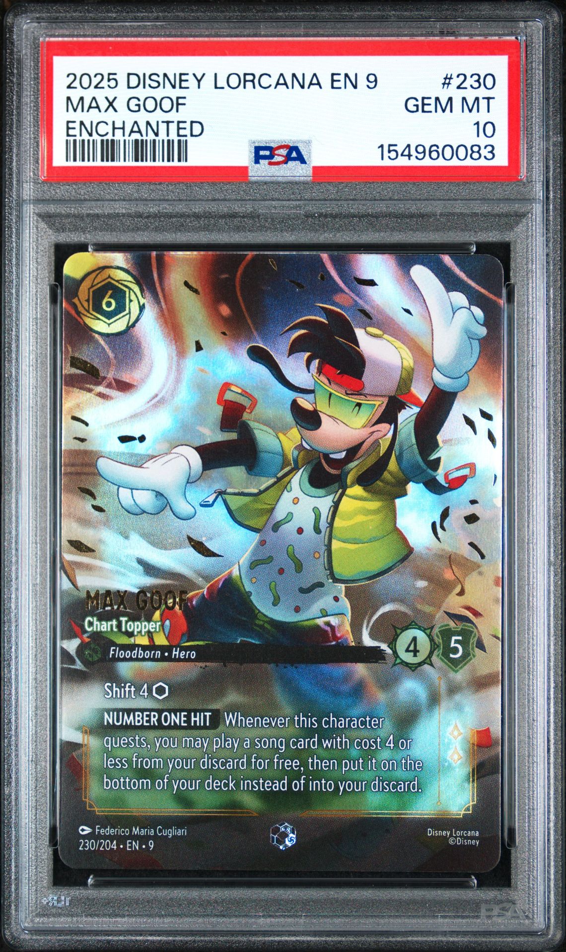 2025 DISNEY LORCANA EN 9-FABLED MAX GOOF ENCHANTED 230 GEM MT 10 front