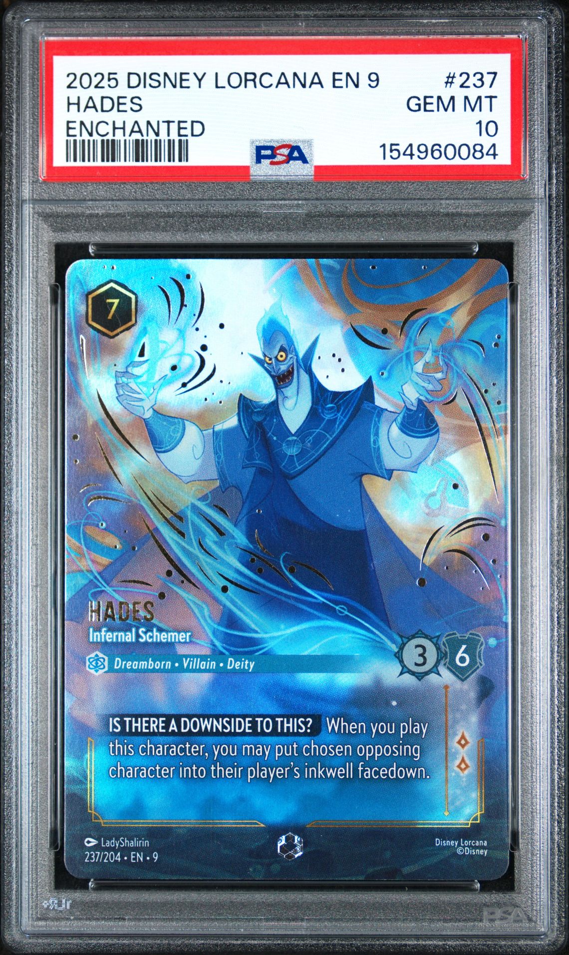 2025 DISNEY LORCANA EN 9-FABLED HADES ENCHANTED 237 GEM MT 10 front