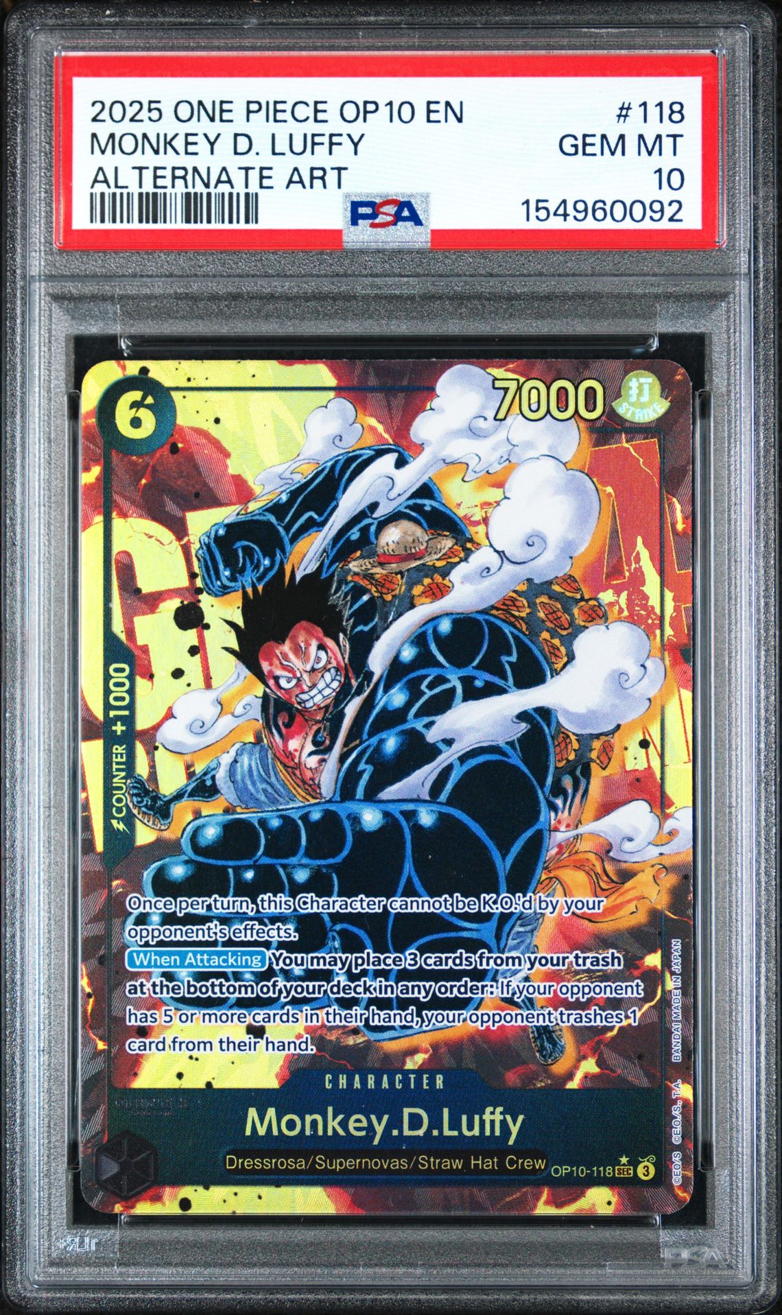 2025 One Piece Op10-Royal Blood Monkey D. Luffy #118 (Alternate Art) Gem Mt 10 front