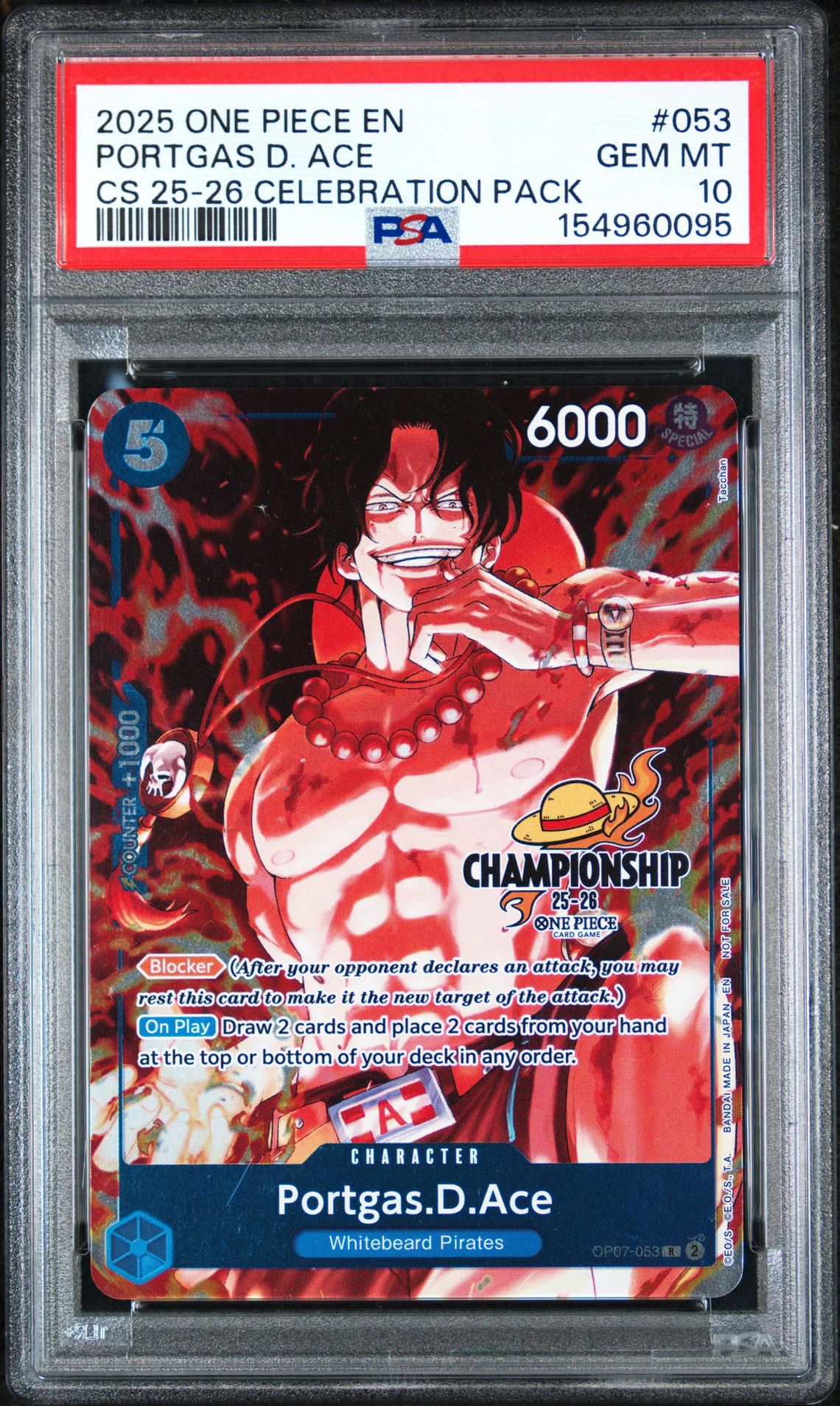 2025 One Piece Championship 2025-26 Celebration Pack Portgas D. Ace #053 Gem Mt 10 front view - PSA graded GEM MT 10