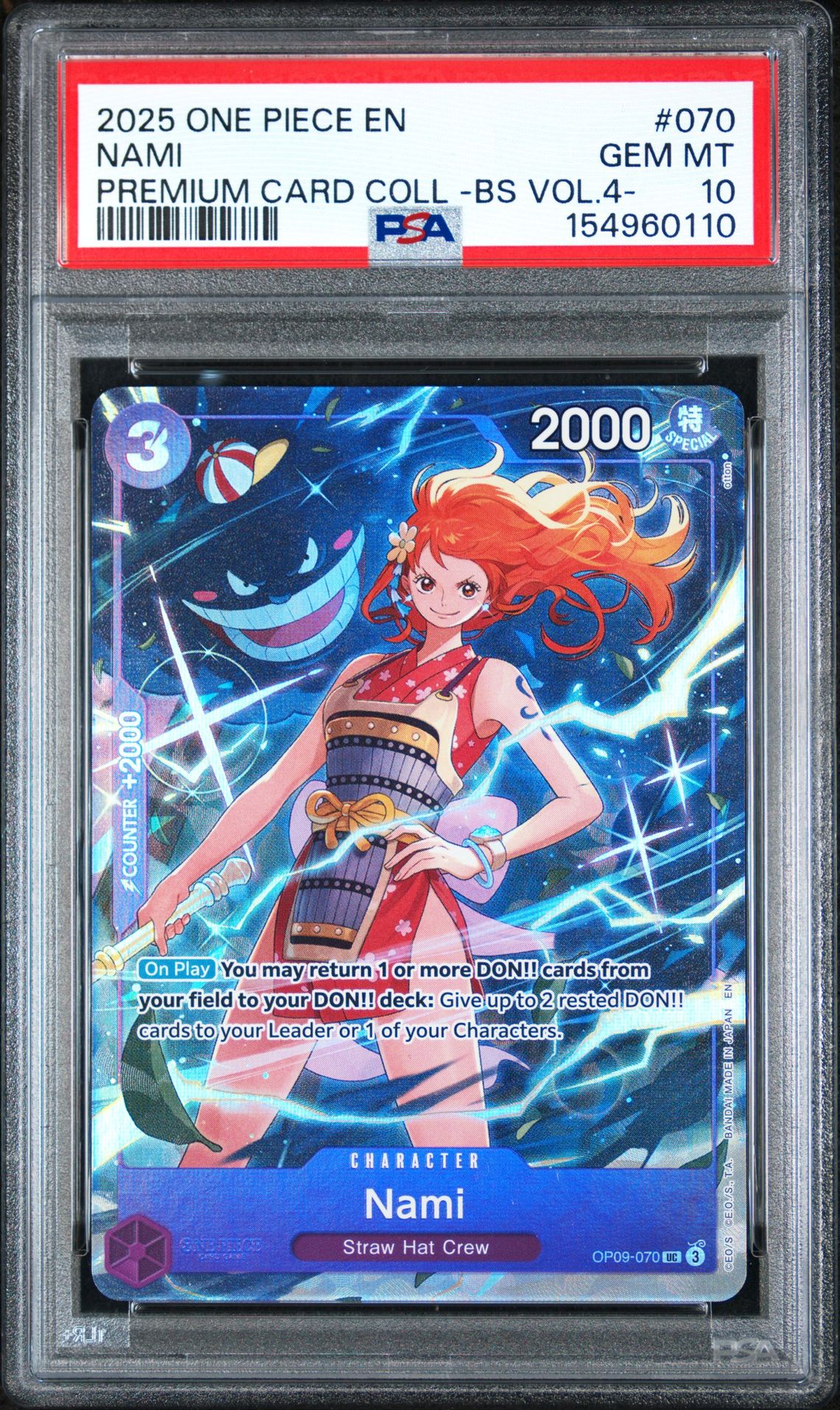 2025 One Piece Premium Card Collection -Best Selection Vol.4 - Nami #070 Gem Mt 10 front view - PSA graded GEM MT 10